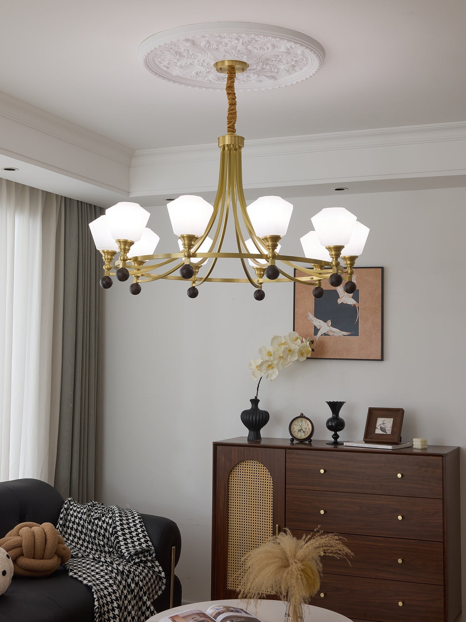 Nyraeyra Premium Nordic Art Brass Wood Chandelier - Letslighting