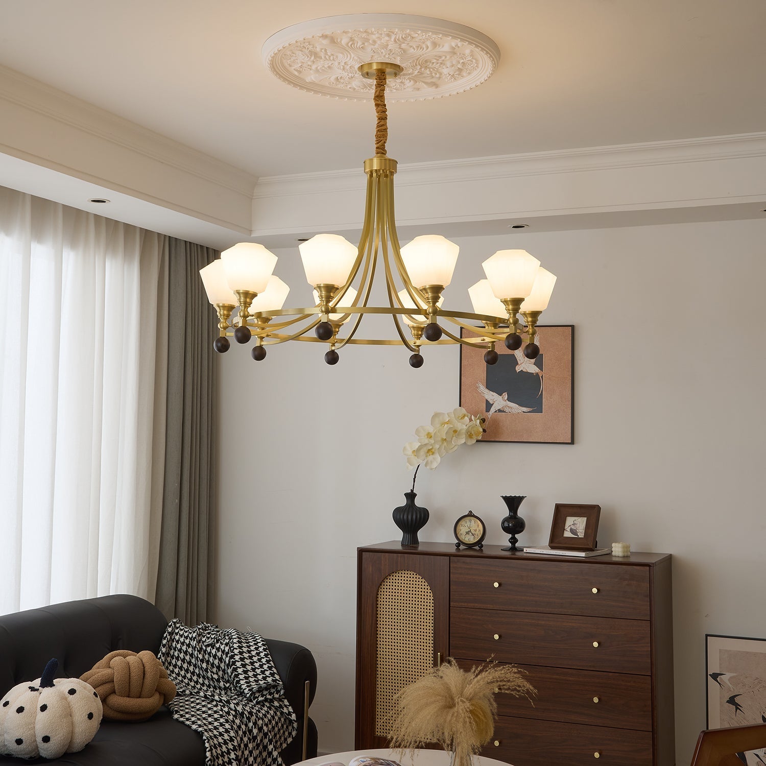 Nyraeyra Premium Nordic Art Brass Wood Chandelier - Letslighting