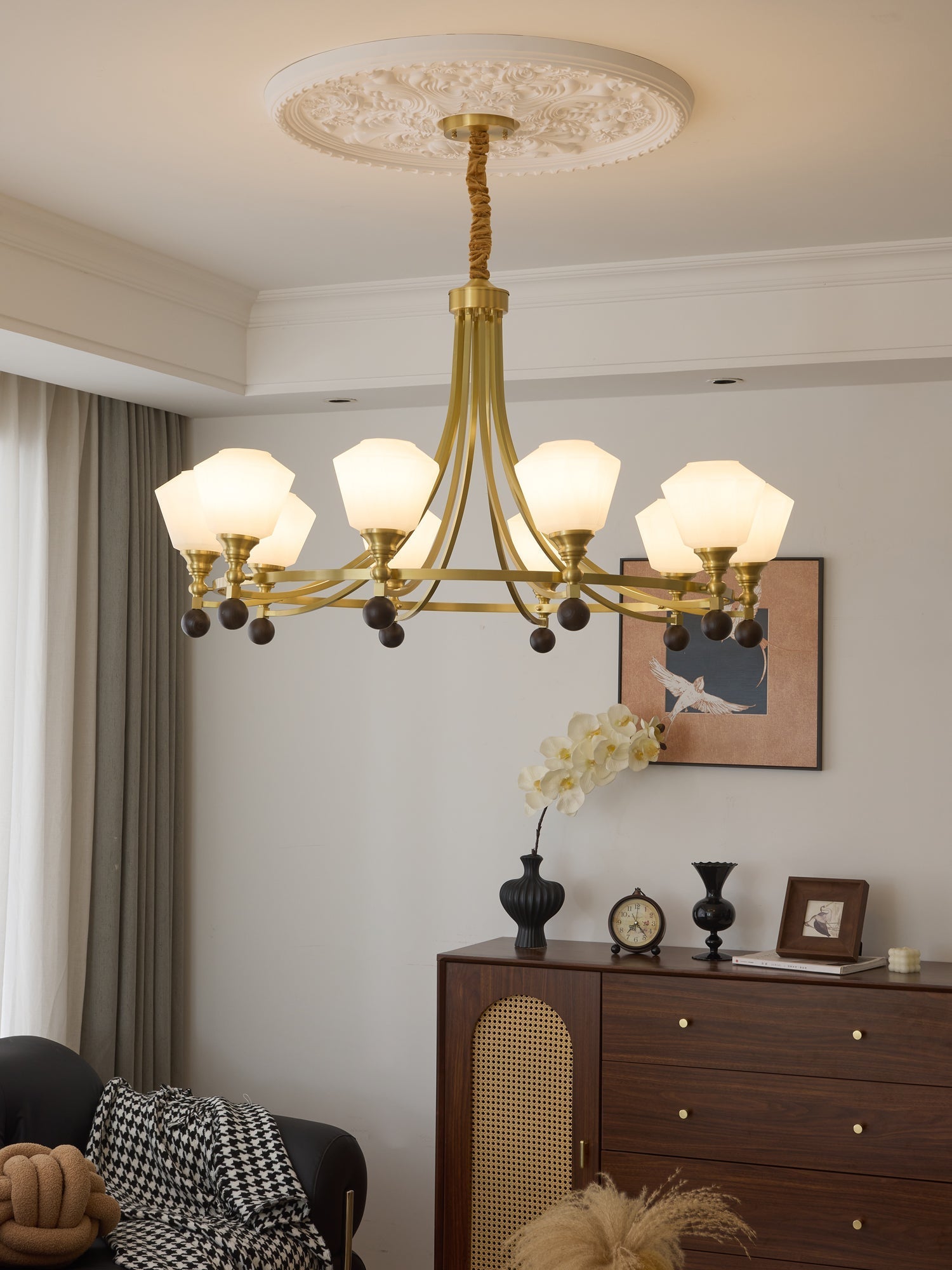 Nyraeyra Premium Nordic Art Brass Wood Chandelier - Letslighting