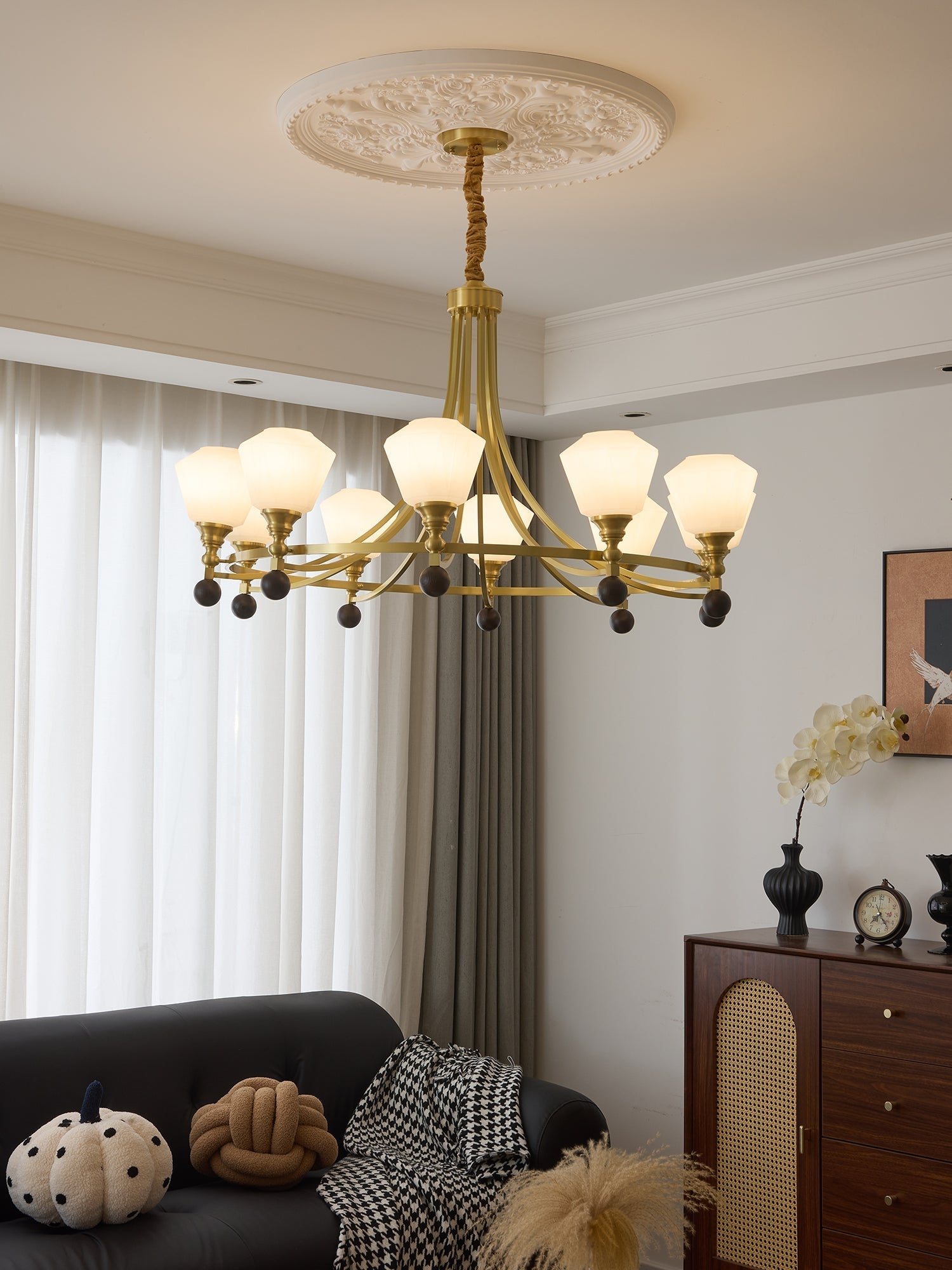 Nyraeyra Premium Nordic Art Brass Wood Chandelier - Letslighting
