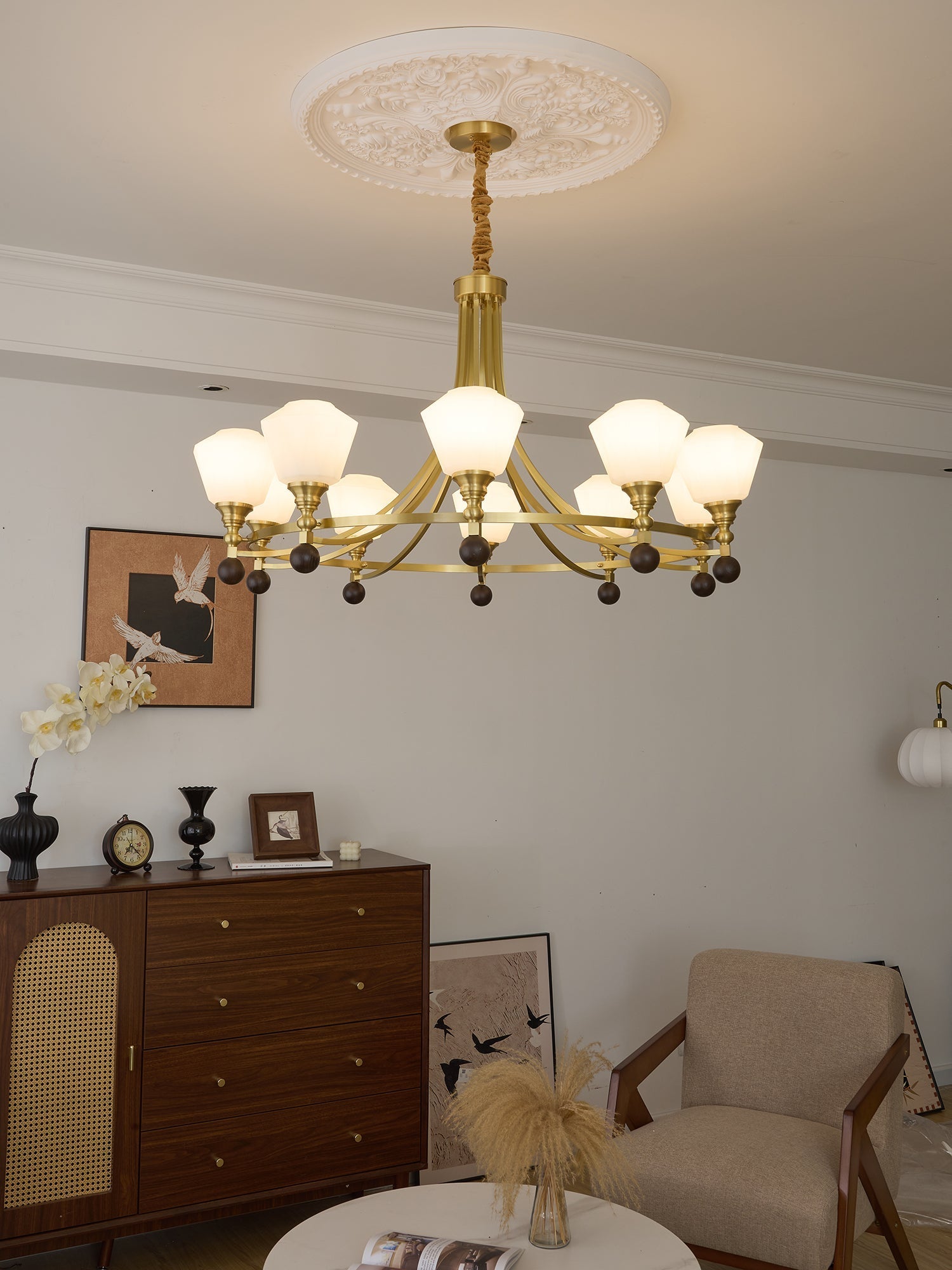 Nyraeyra Premium Nordic Art Brass Wood Chandelier - Letslighting