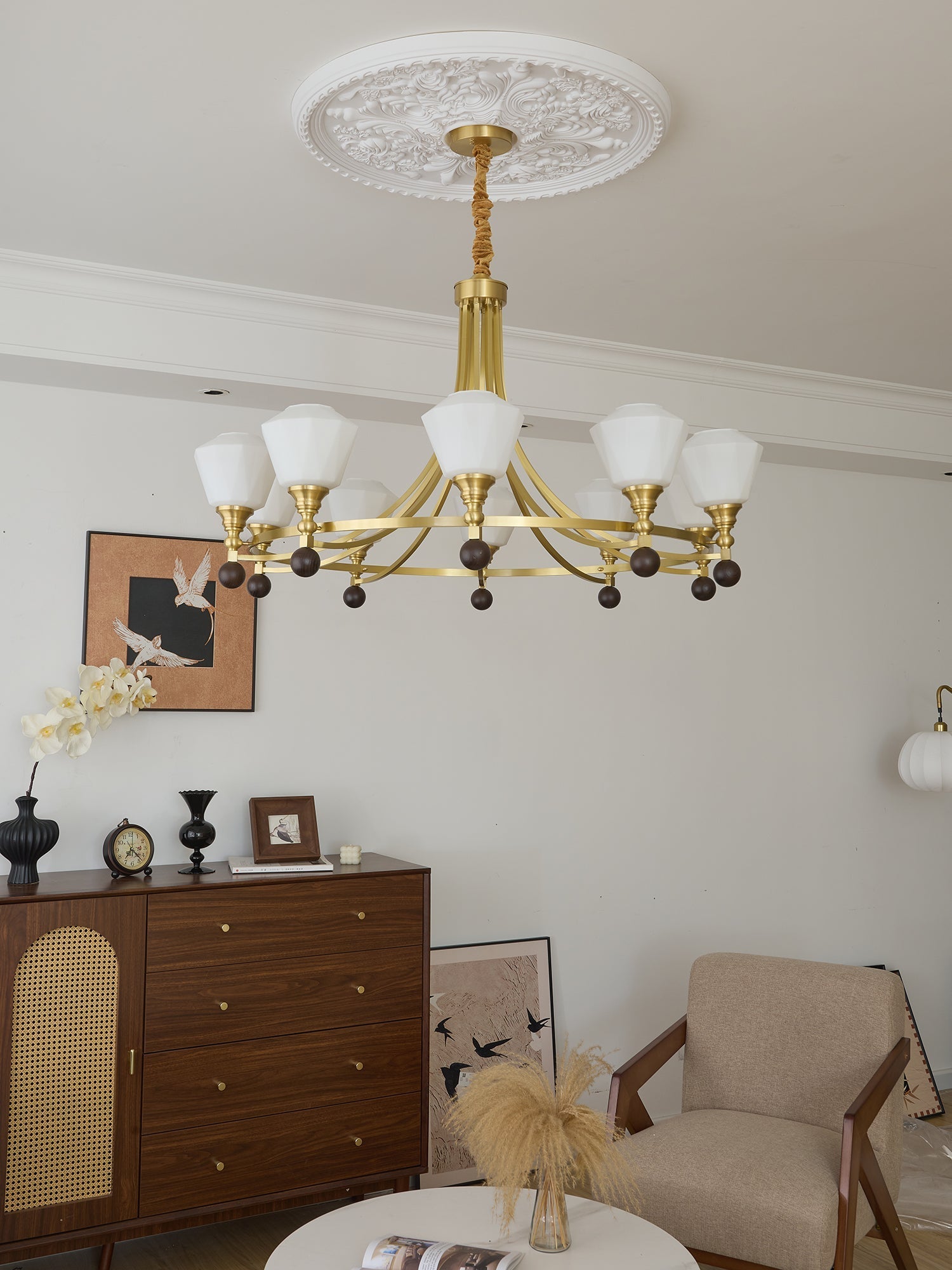 Nyraeyra Premium Nordic Art Brass Wood Chandelier - Letslighting