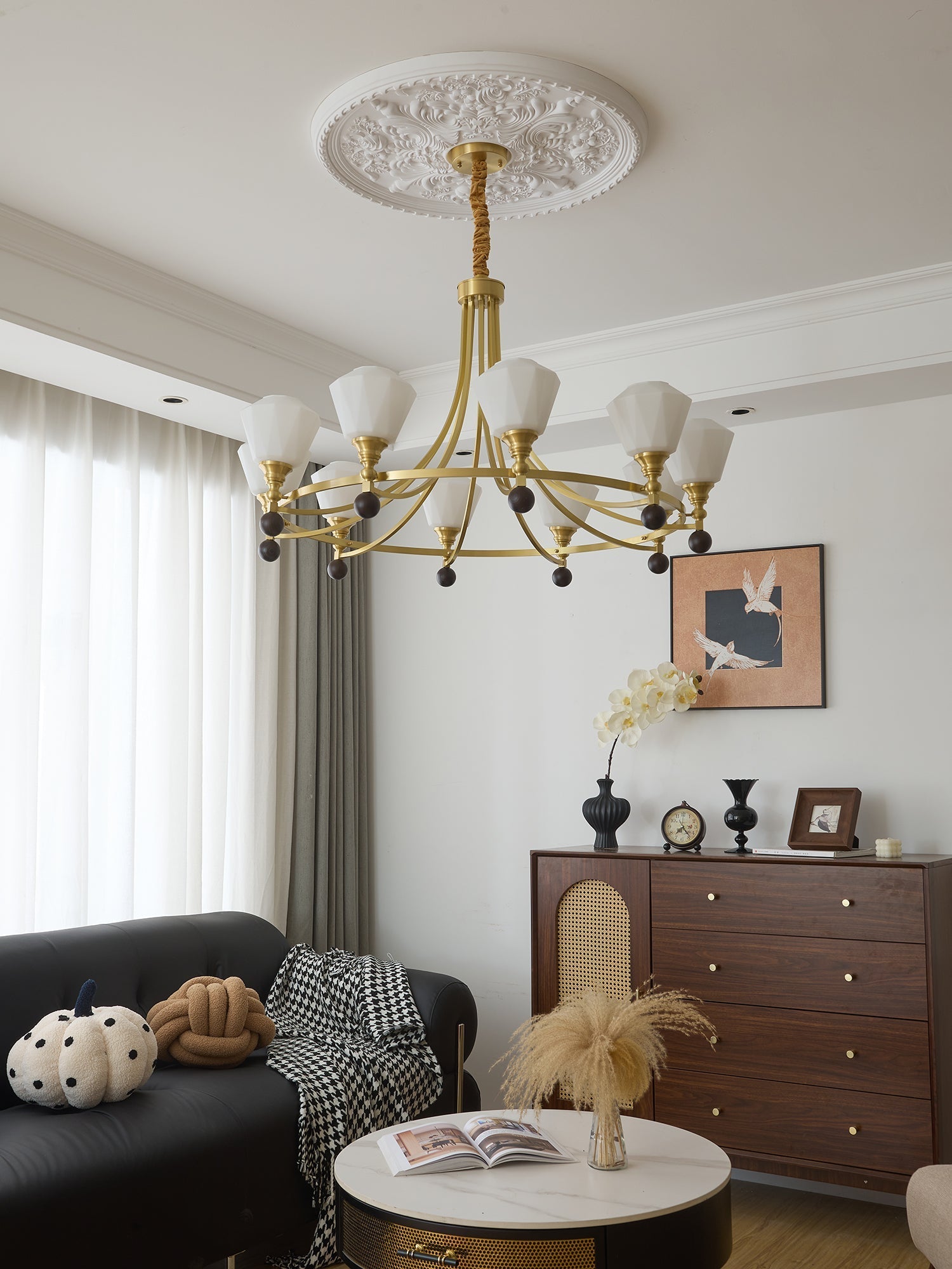 Nyraeyra Premium Nordic Art Brass Wood Chandelier - Letslighting