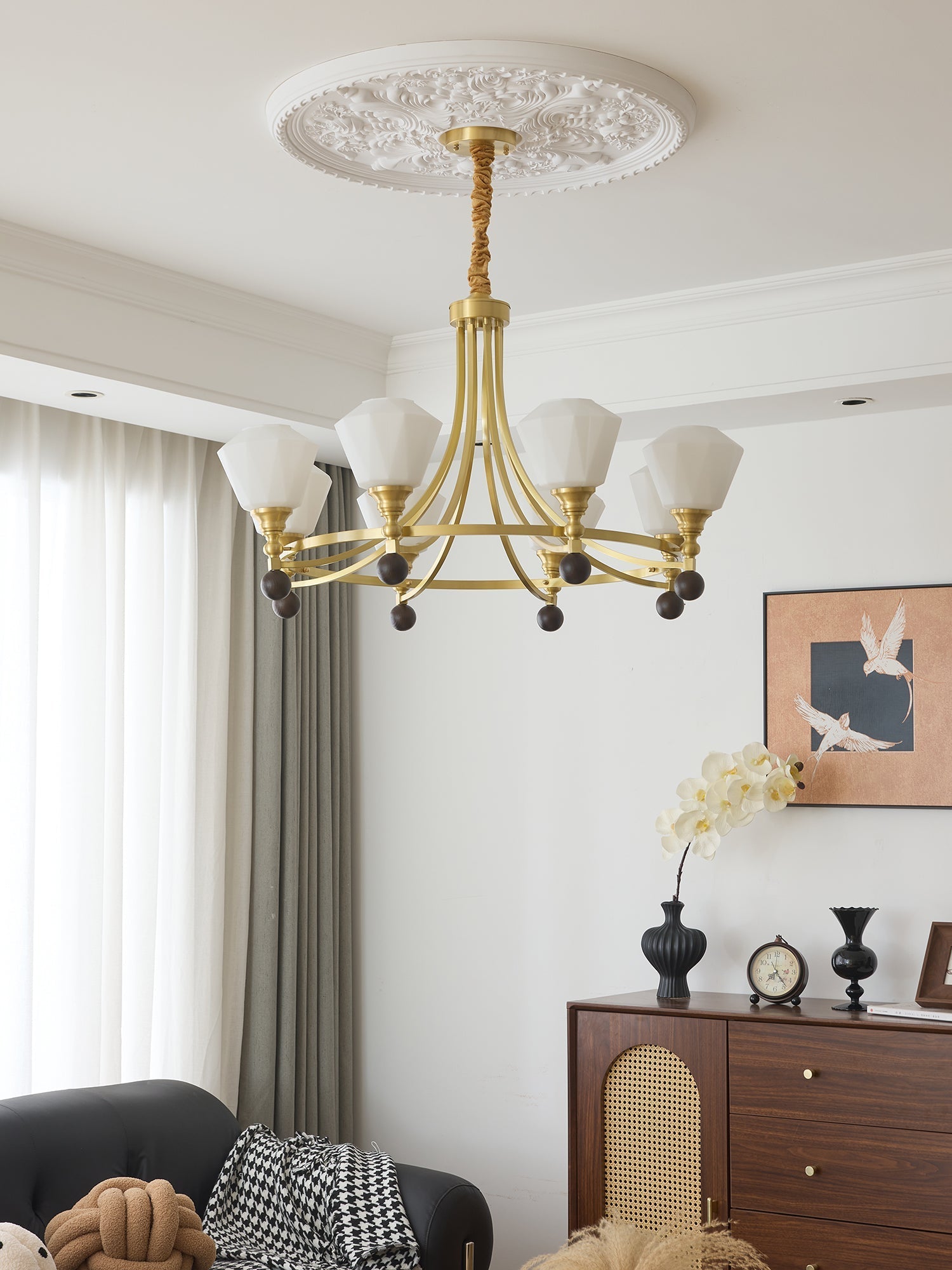 Nyraeyra Premium Nordic Art Brass Wood Chandelier - Letslighting