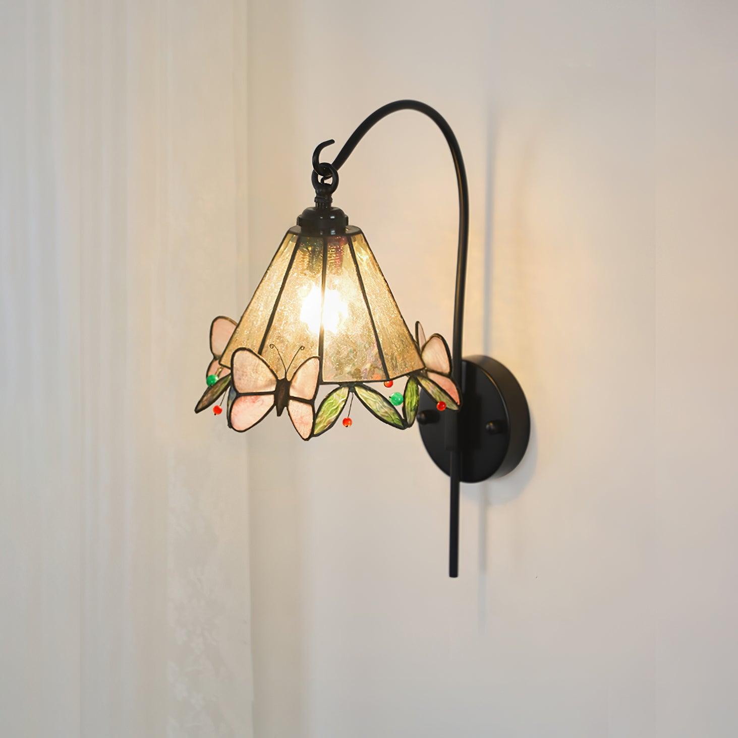 Wall Lamp Tiffany Glass Butterfly Shade Pink Yellow Art - Letslighting