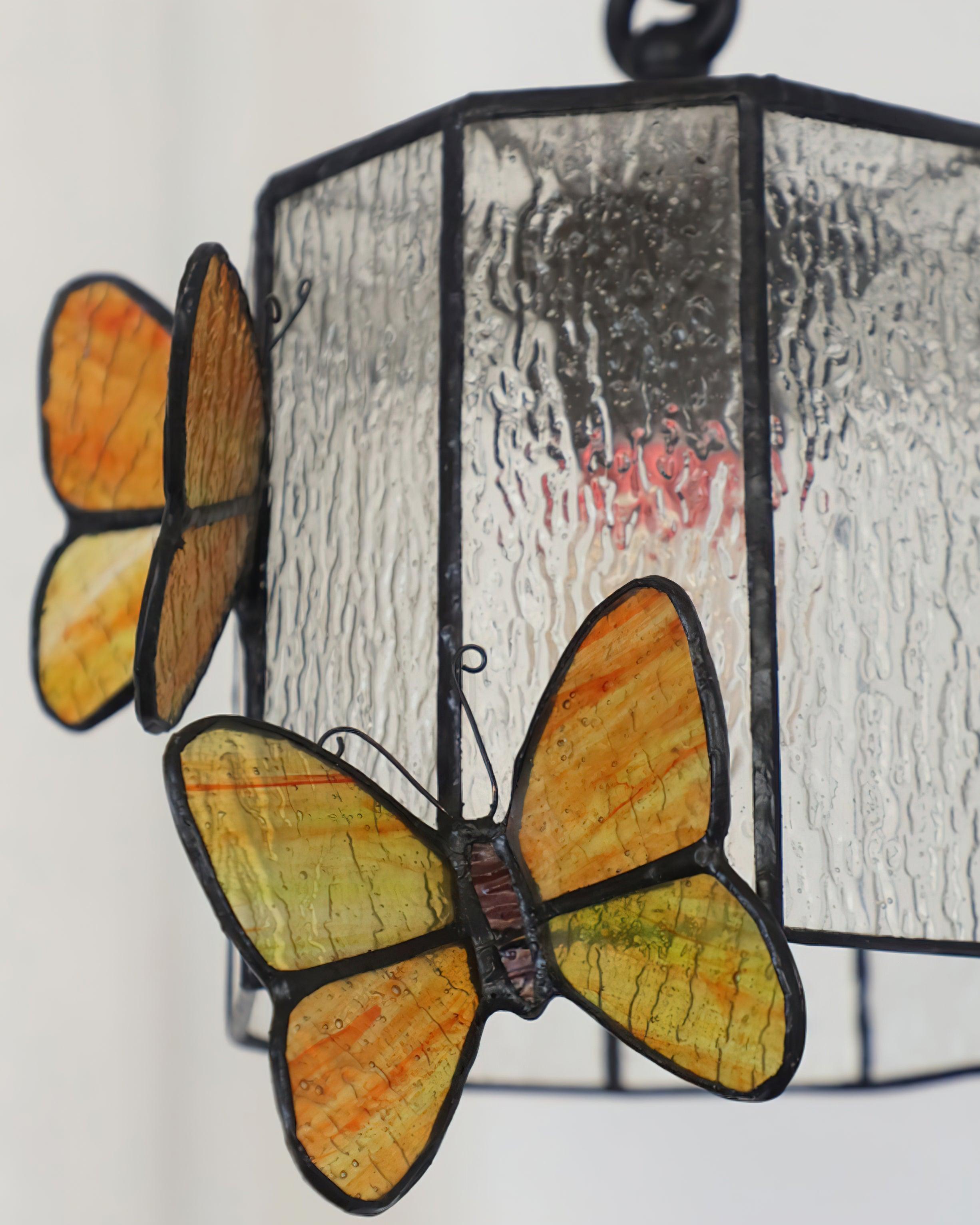 Wall Lamp Tiffany Glass Butterfly Shade Pink Yellow Art - Letslighting