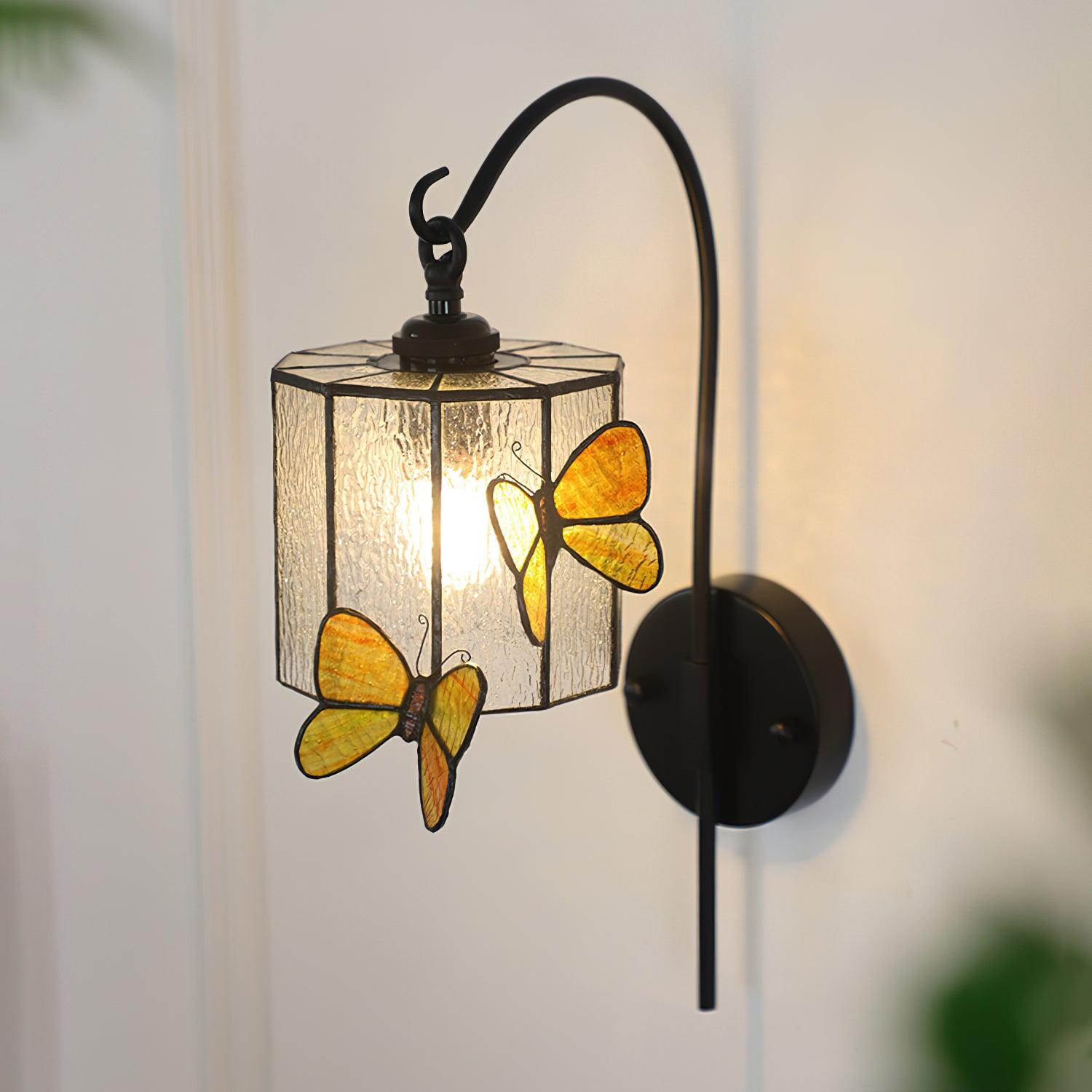 Wall Lamp Tiffany Glass Butterfly Shade Pink Yellow Art - Letslighting