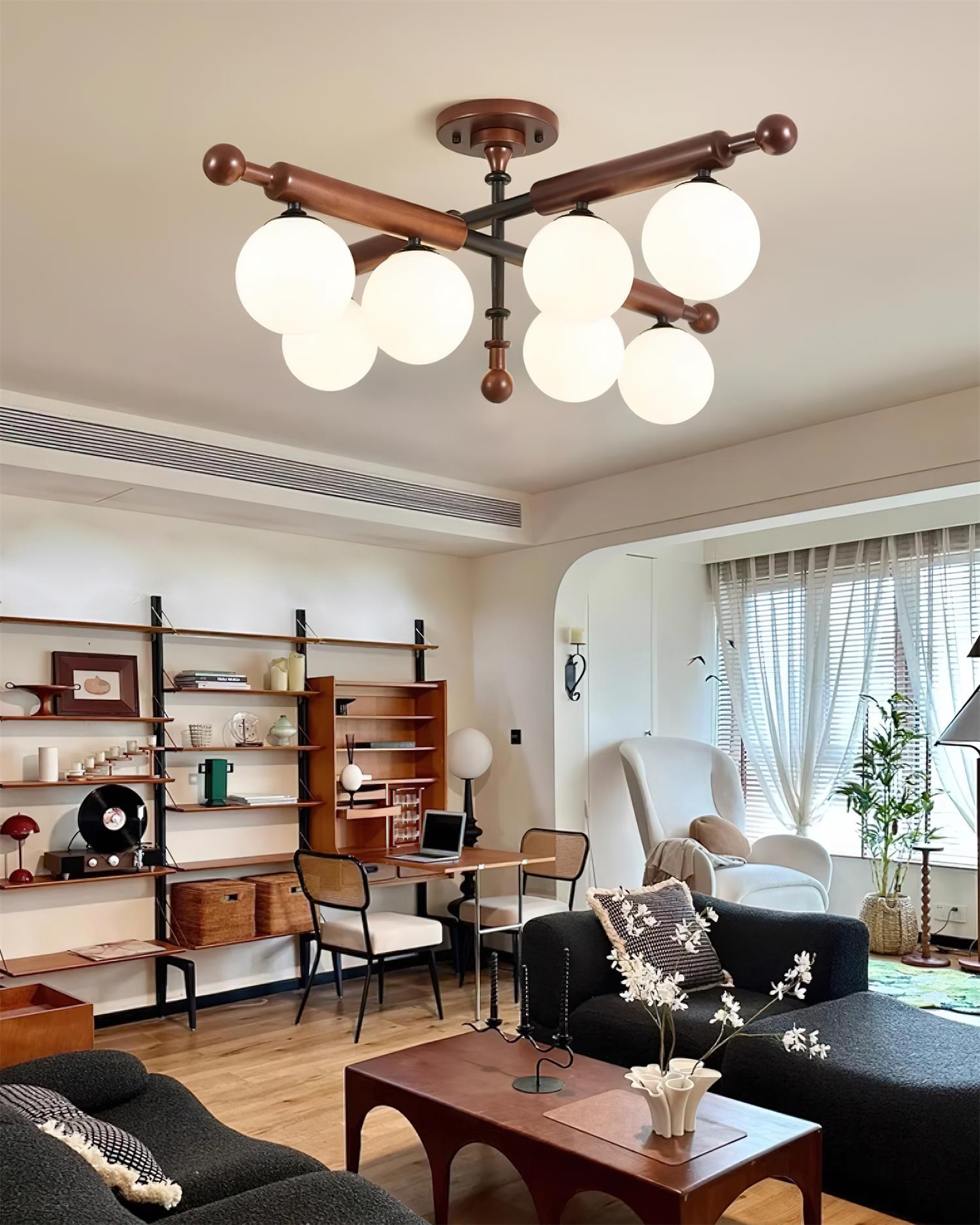 Briette Ceiling Light Wood Arms Sculptural Globe - Letslighting