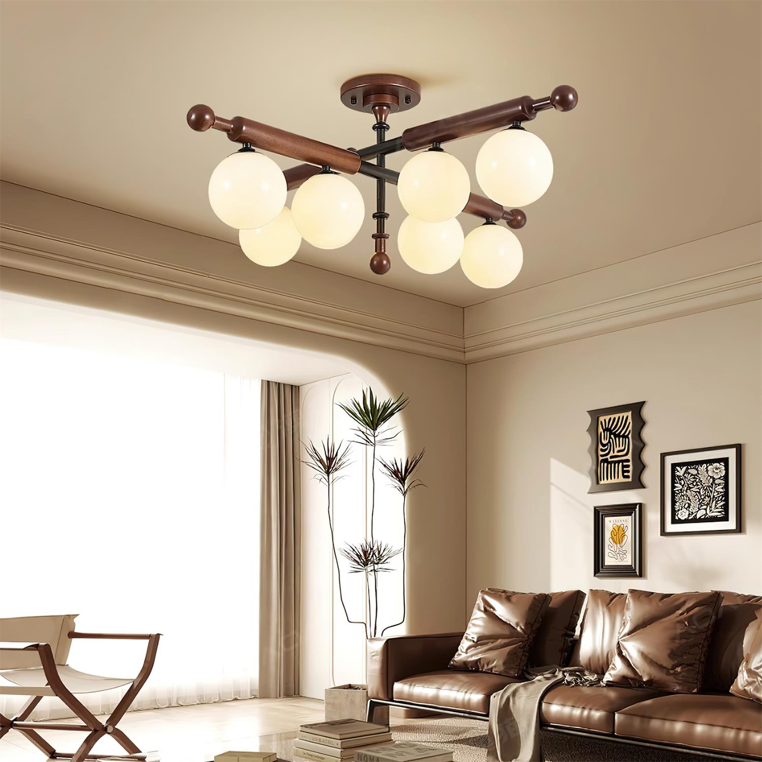 Briette Ceiling Light Wood Arms Sculptural Globe - Letslighting