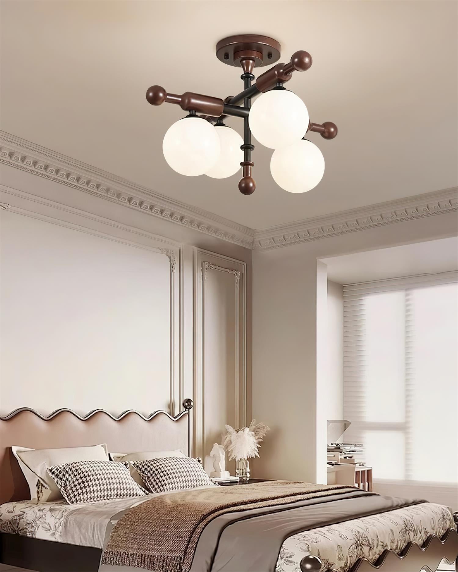 Briette Ceiling Light Wood Arms Sculptural Globe - Letslighting