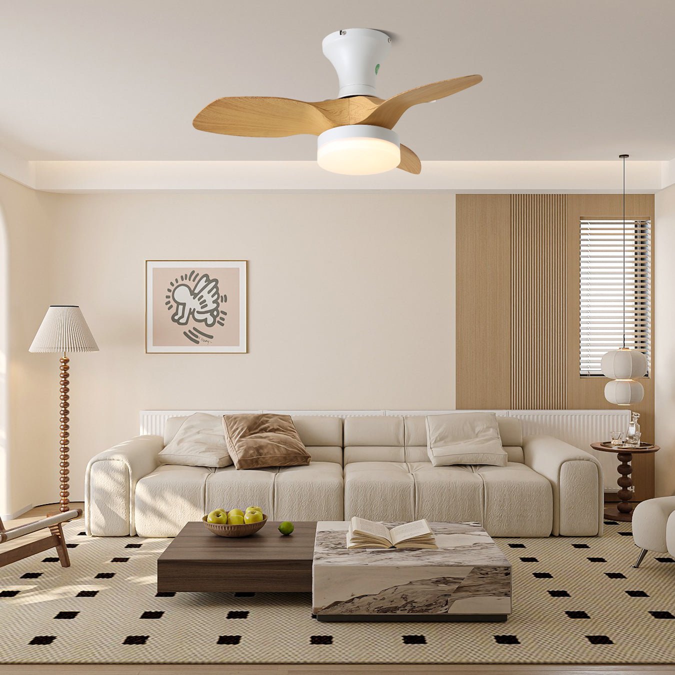 Nora Minimalist White Wood Ceiling Fan Light - Letslighting
