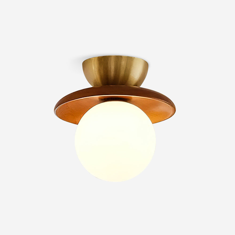 Ceiling Light Globe Opal Glass Modern Brass Walnut Accent Flush Mount - Letslighting