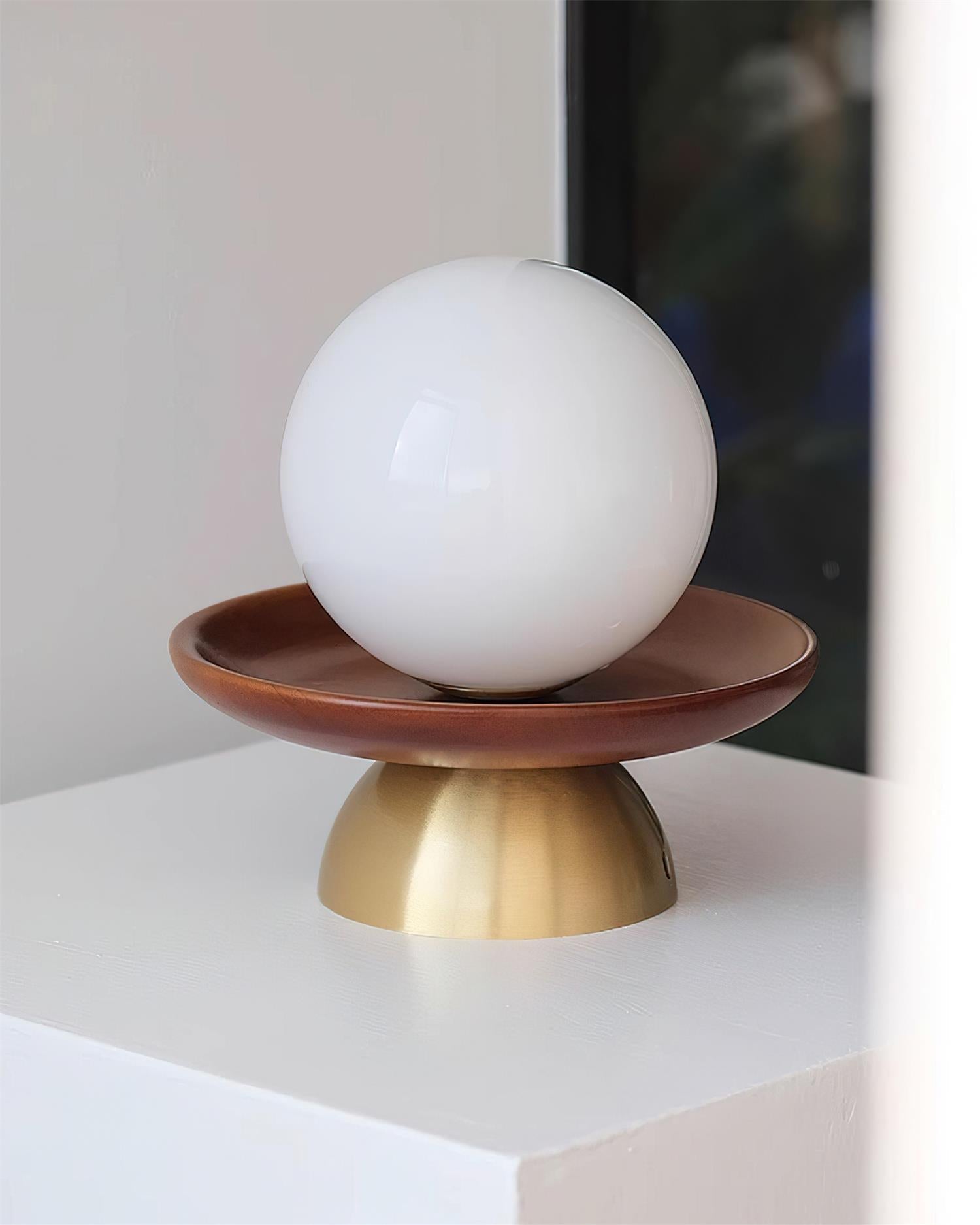 Ceiling Light Globe Opal Glass Modern Brass Walnut Accent Flush Mount - Letslighting
