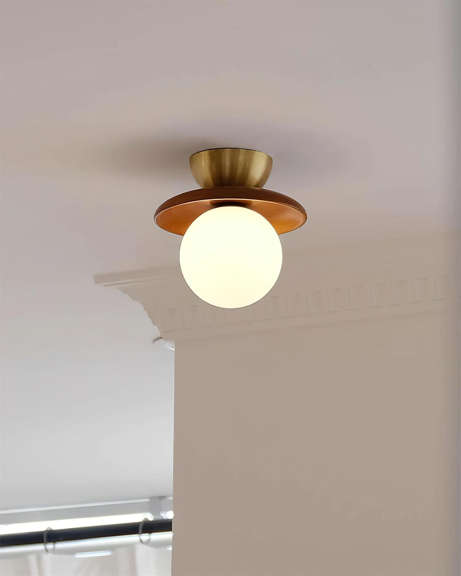 Ceiling Light Globe Opal Glass Modern Brass Walnut Accent Flush Mount - Letslighting