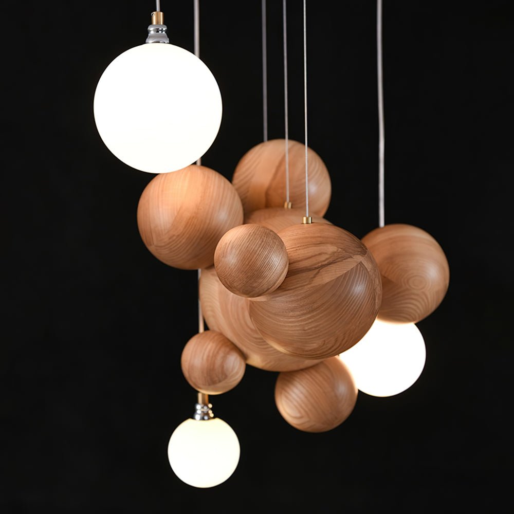 Lustra Chandelier Wood & Acrylic Bubble Ball Cluster - Letslighting