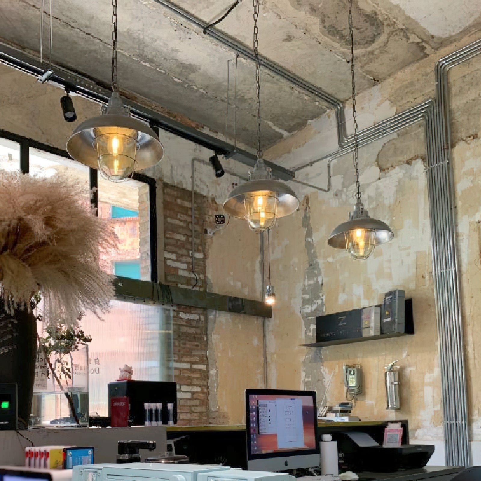 Celest Vintage Industrial Cage Glass Pendant Light - Letslighting