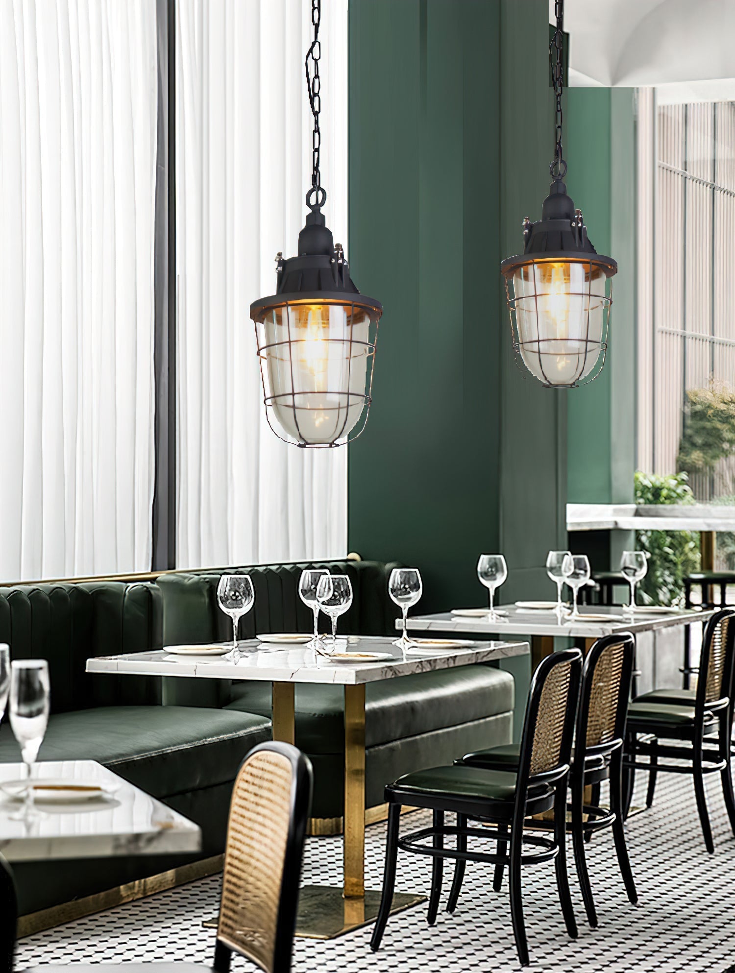 Celest Vintage Industrial Cage Glass Pendant Light - Letslighting