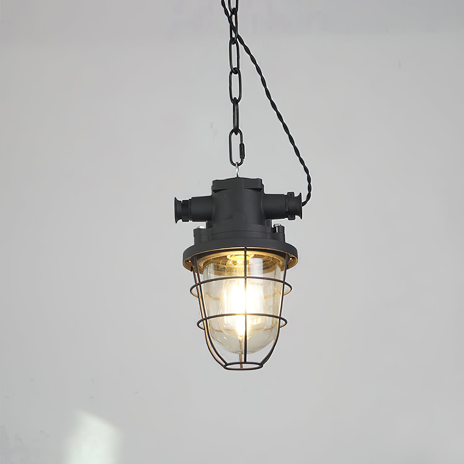 Celest Vintage Industrial Cage Glass Pendant Light - Letslighting