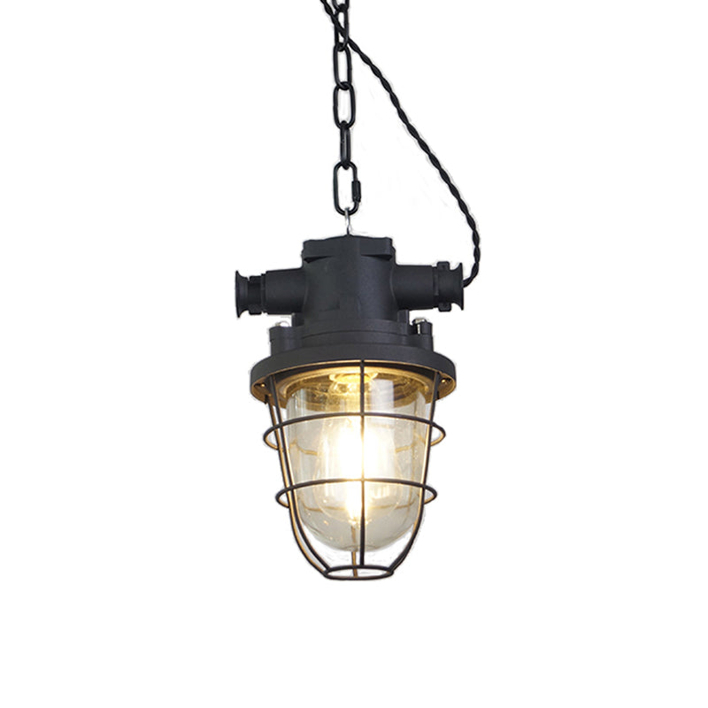 Celest Vintage Industrial Cage Glass Pendant Light - Letslighting