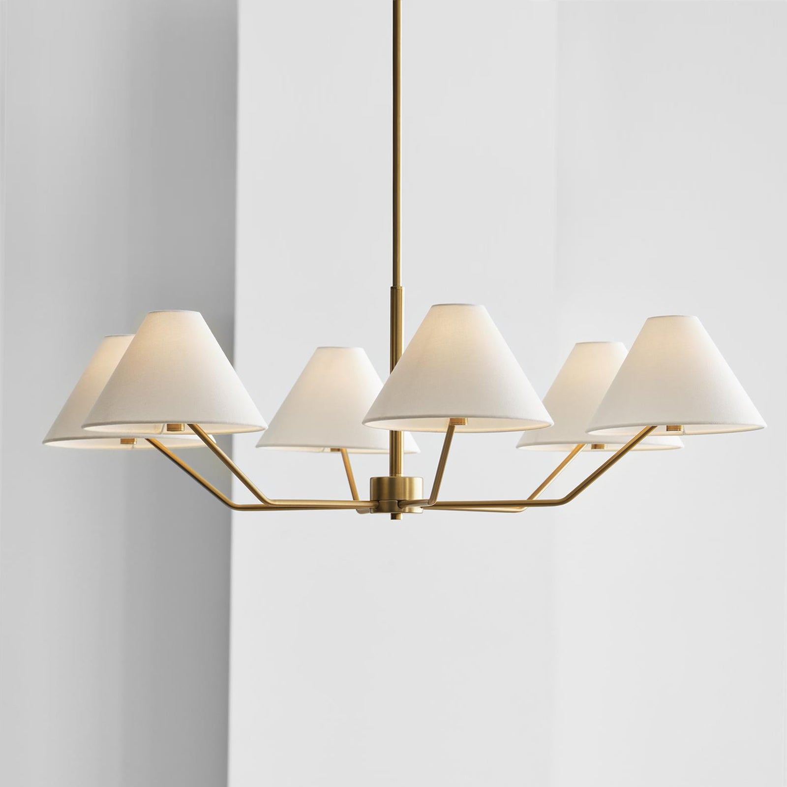 Lustra Chandelier Brass Fabric Cone Shades Modern - Letslighting