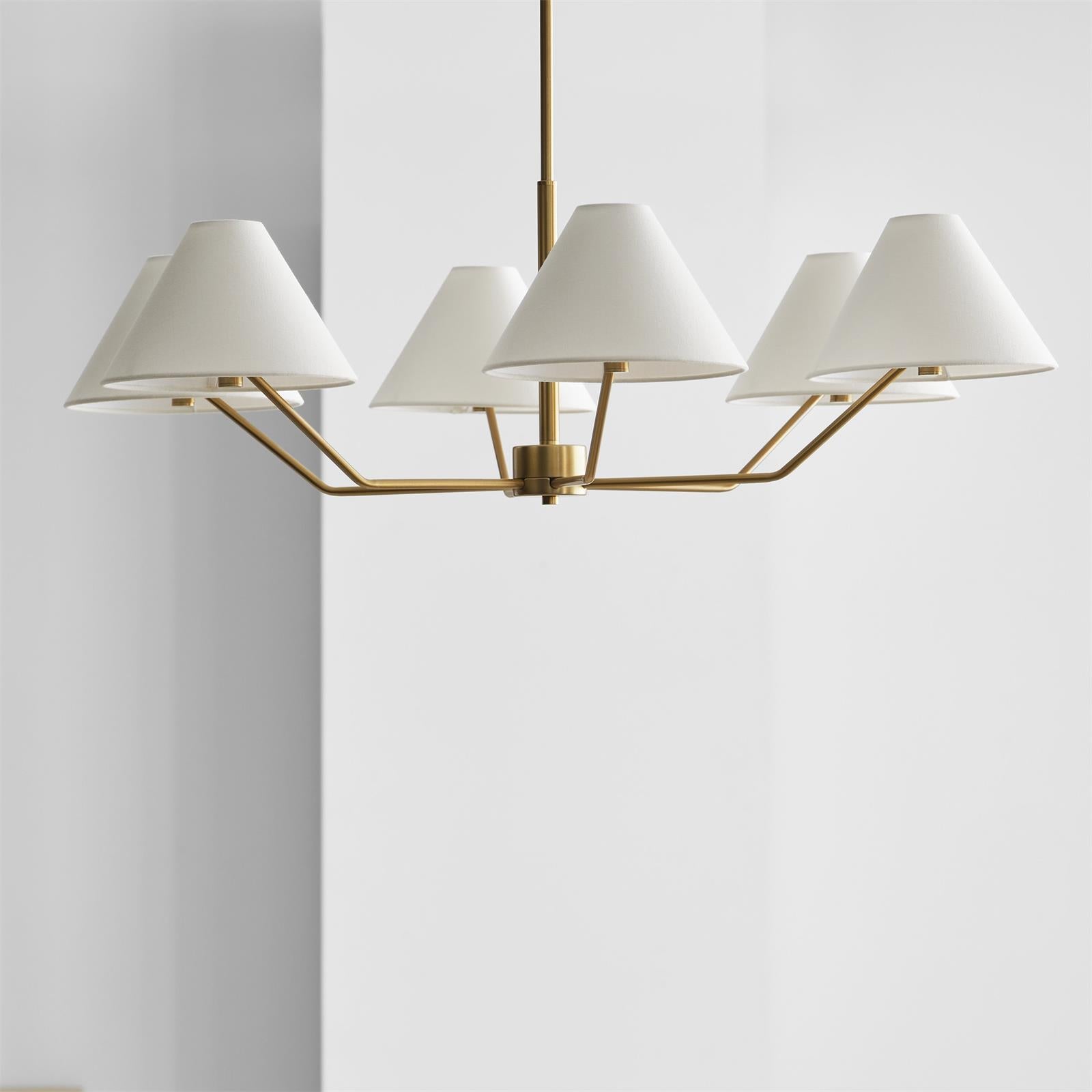 Lustra Chandelier Brass Fabric Cone Shades Modern - Letslighting
