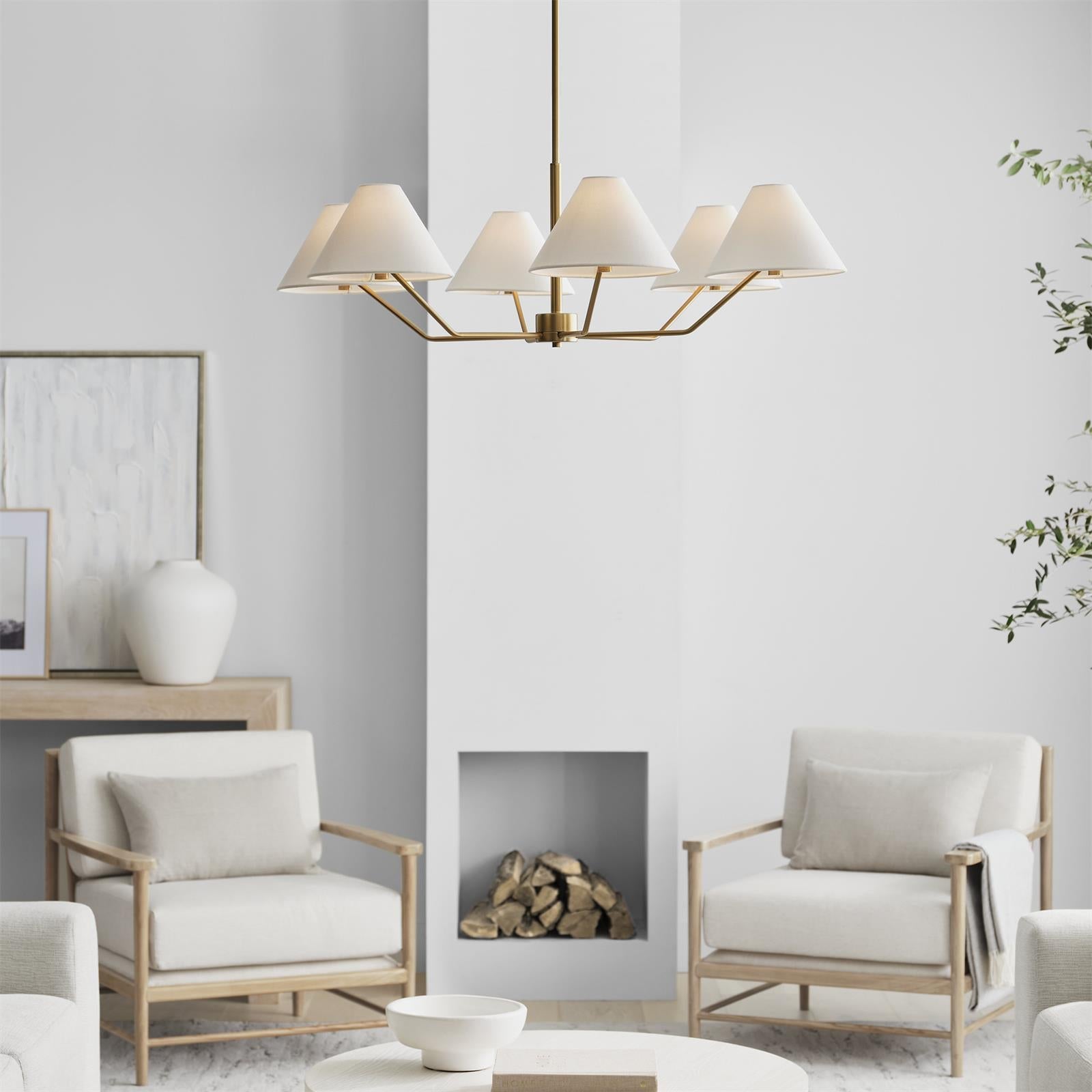 Lustra Chandelier Brass Fabric Cone Shades Modern - Letslighting