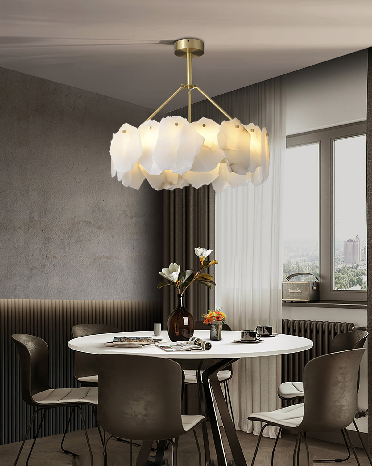 Burton Chandelier Alabaster Layered Halo - Letslighting