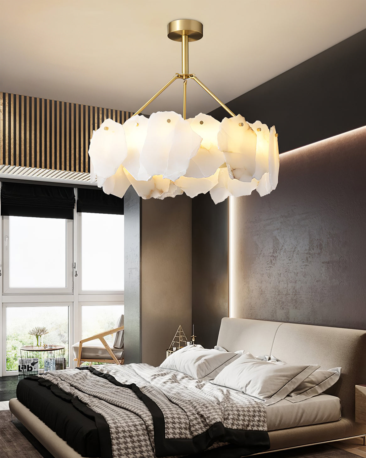 Burton Chandelier Alabaster Layered Halo - Letslighting