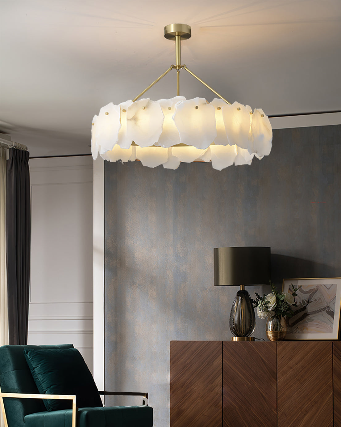 Burton Chandelier Alabaster Layered Halo - Letslighting