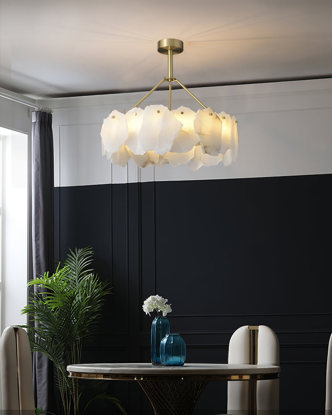 Burton Chandelier Alabaster Layered Halo - Letslighting