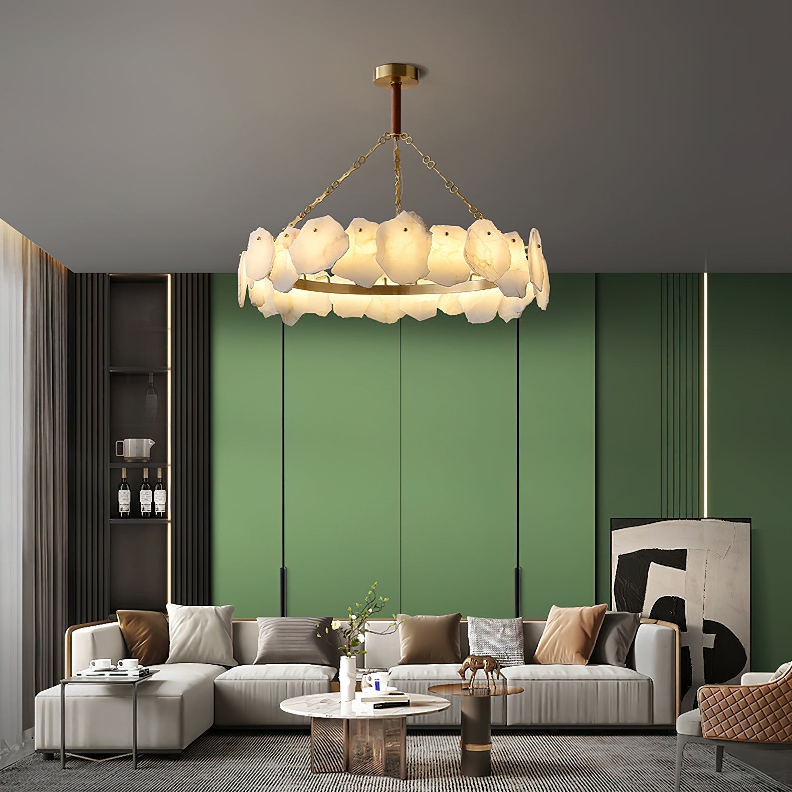 Alora Postmodern Luxury Round Brass Marble Chandelier - Letslighting