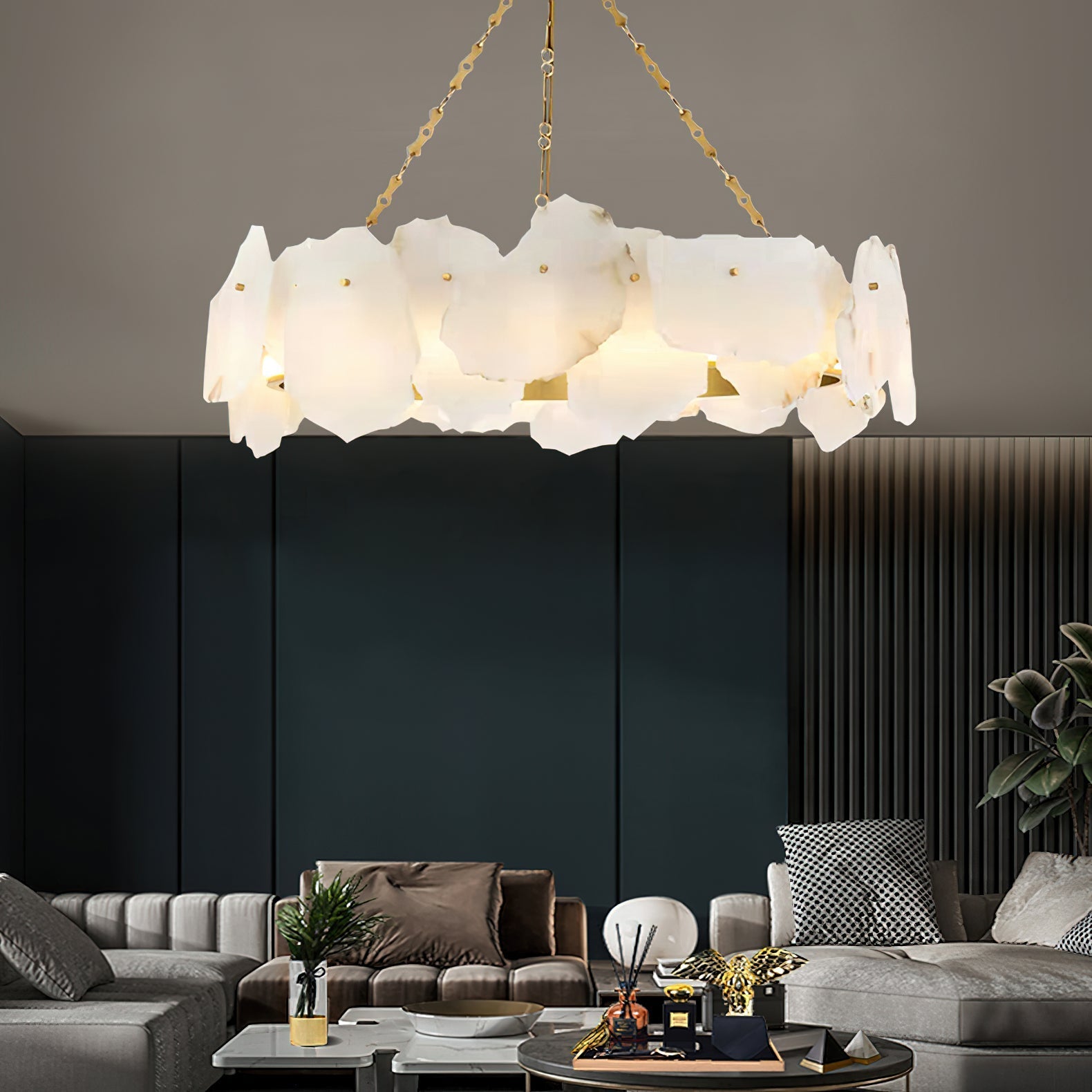 Alora Postmodern Luxury Round Brass Marble Chandelier - Letslighting