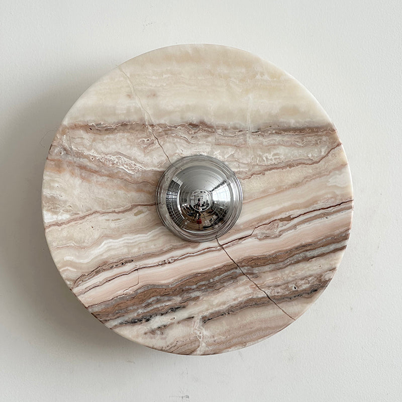 Zeno Modern Minimalist Round Chrome Marble Wall Sconce - Letslighting