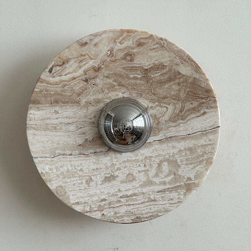 Zeno Modern Minimalist Round Chrome Marble Wall Sconce - Letslighting