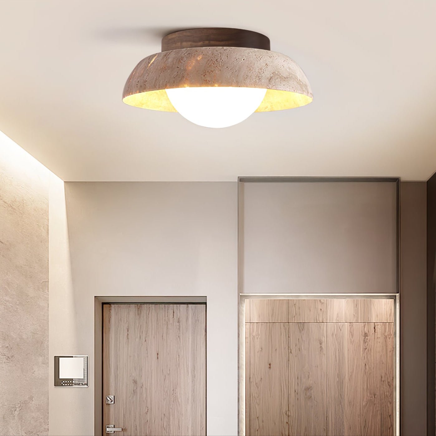 Ashaionis Disc-Dome Travertine Ceiling Light - Letslighting