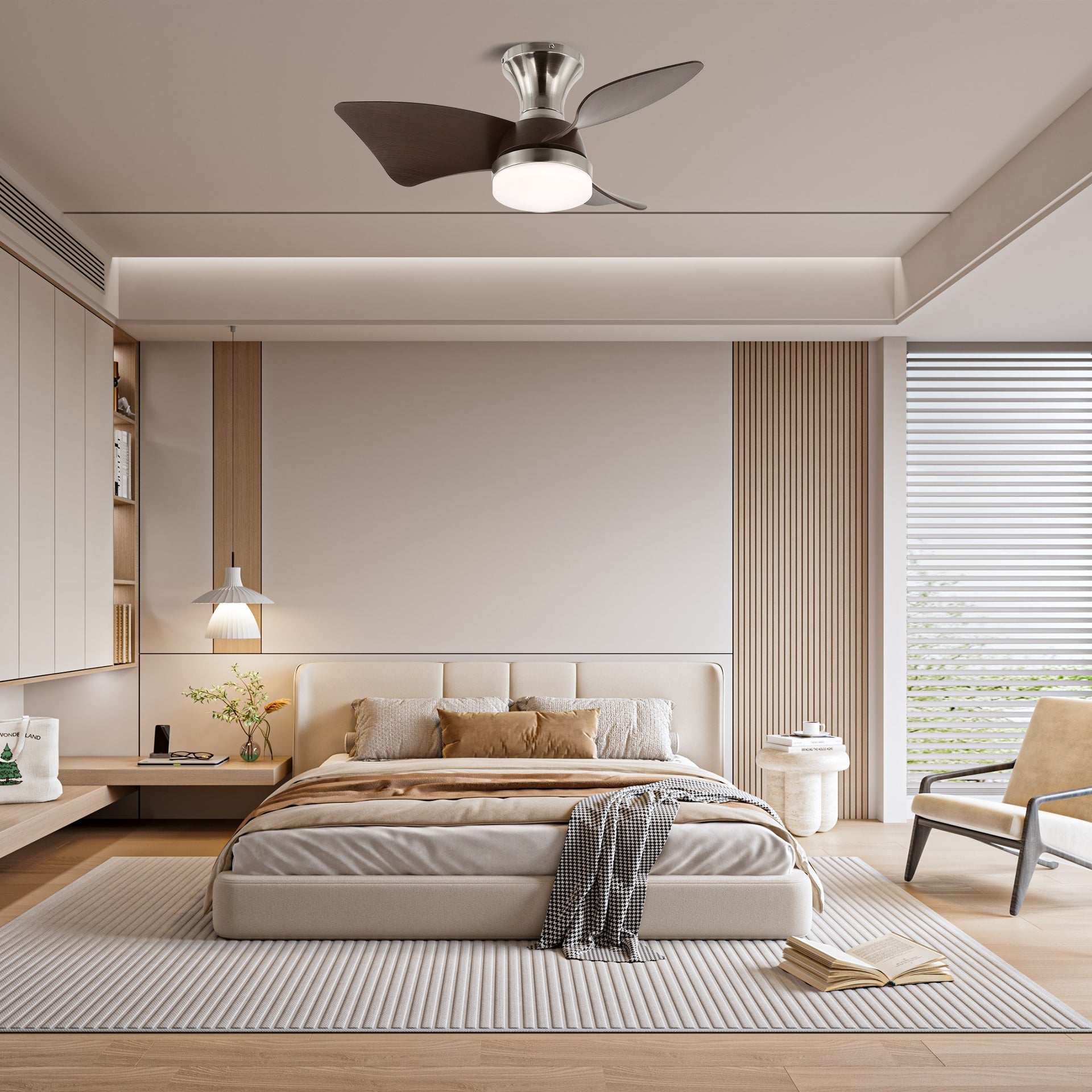 Mirella Silver Wood Ceiling Fan Light - Letslighting