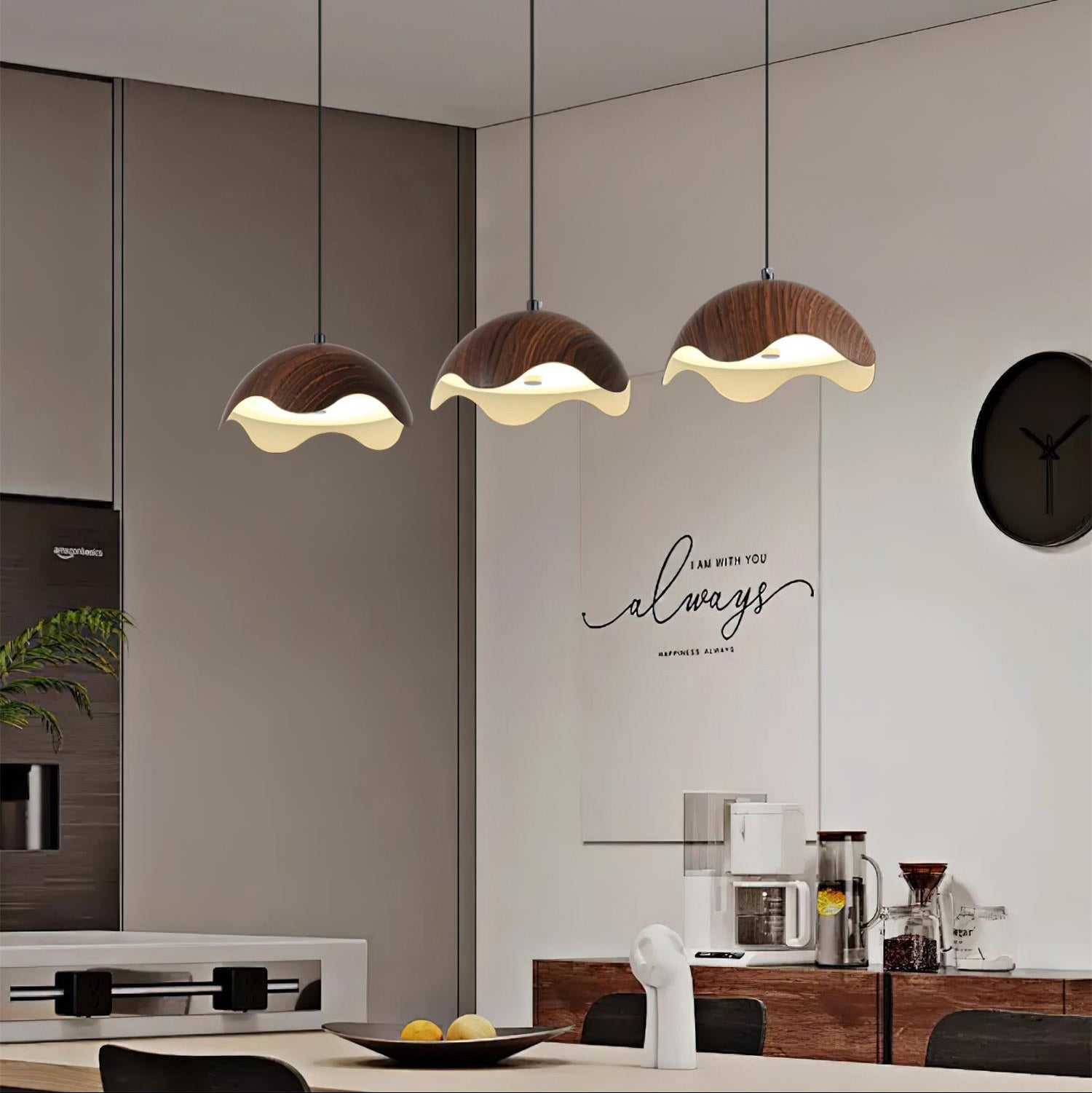 Pendant Lamp Wood-Grain Shade Wave Ambient Minimalist - Letslighting