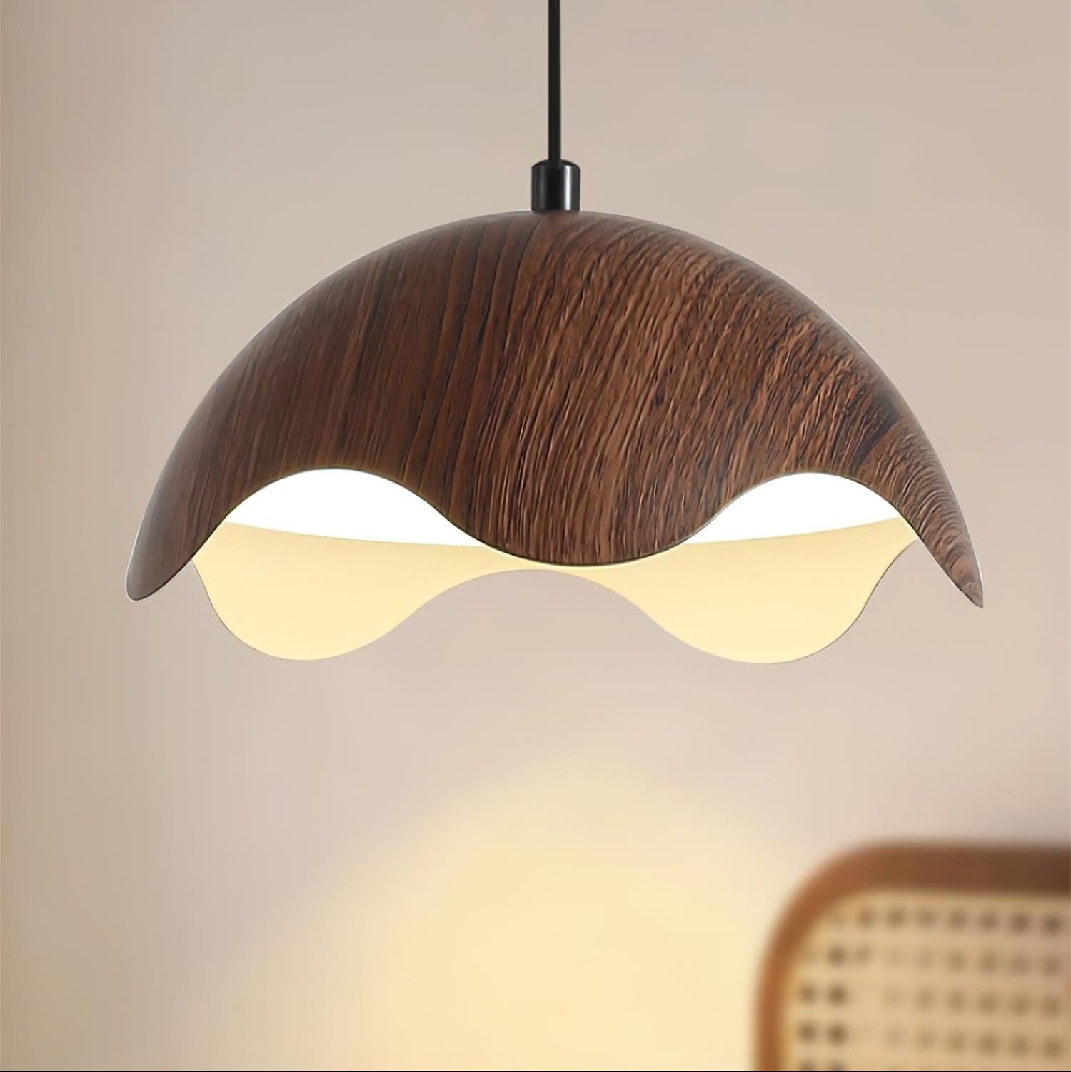Pendant Lamp Wood-Grain Shade Wave Ambient Minimalist - Letslighting