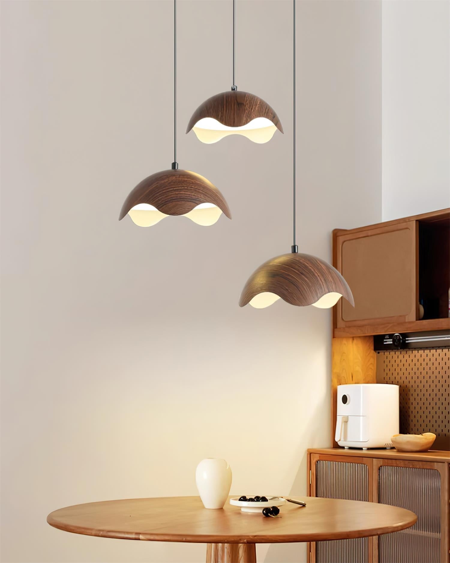 Pendant Lamp Wood-Grain Shade Wave Ambient Minimalist - Letslighting