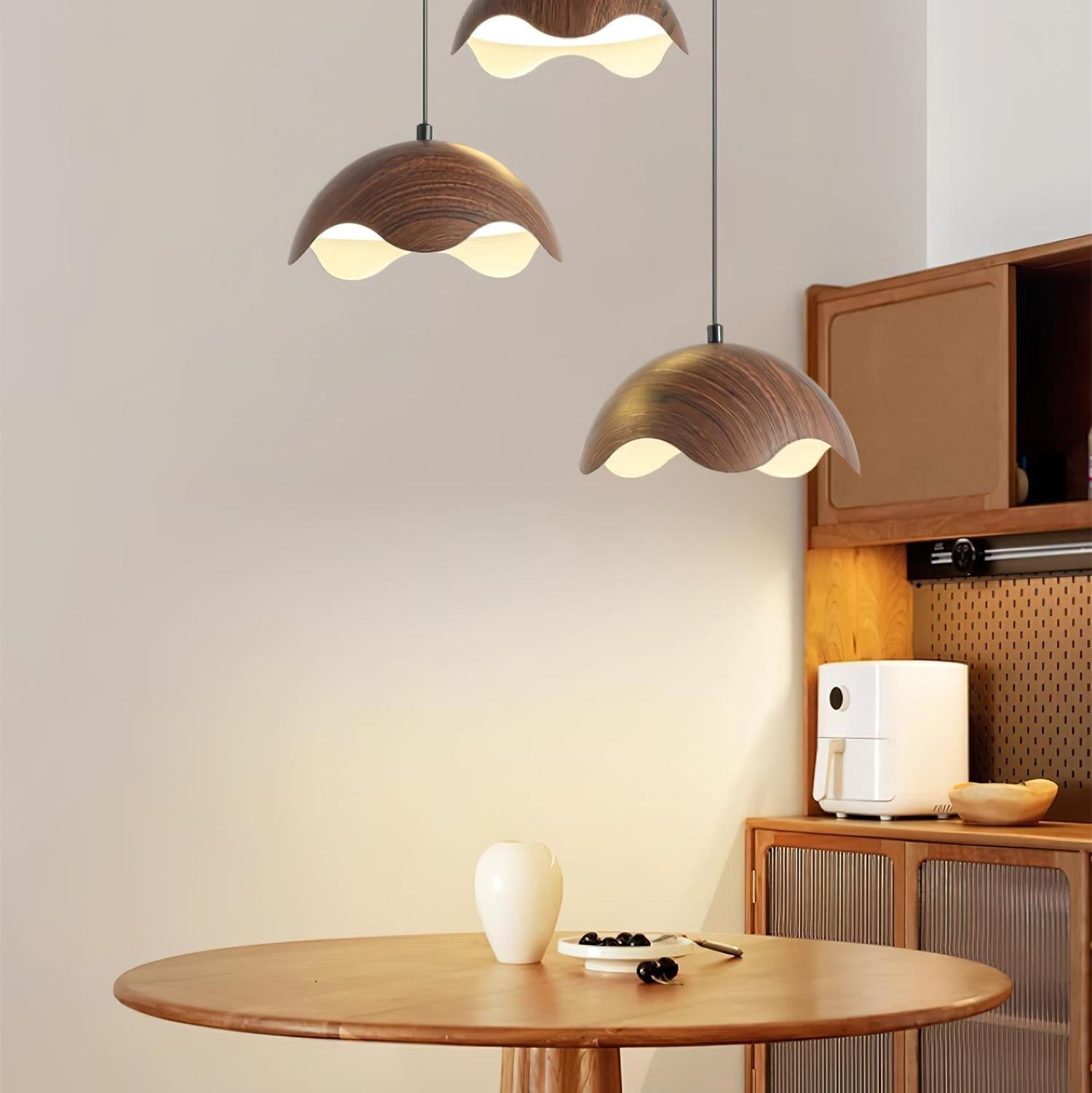 Pendant Lamp Wood-Grain Shade Wave Ambient Minimalist - Letslighting