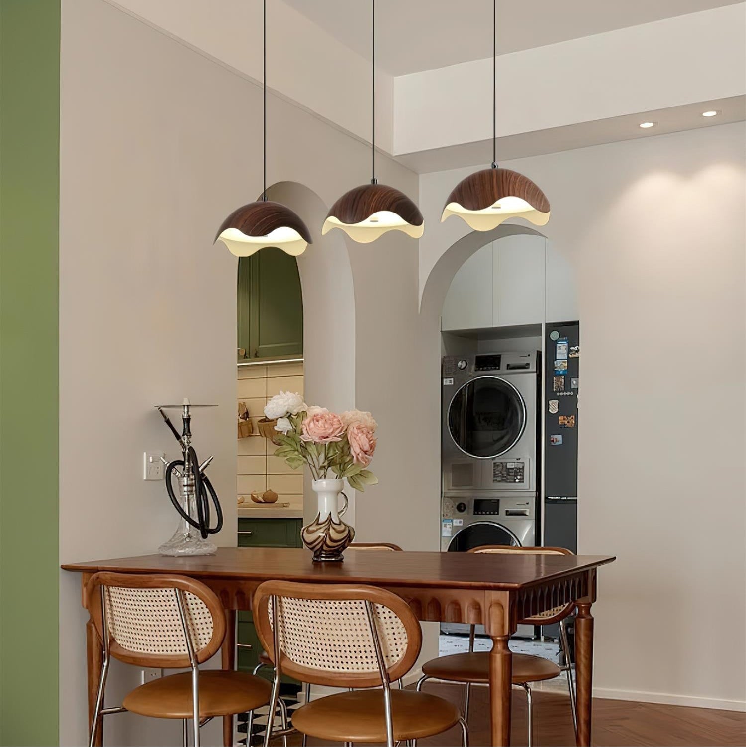 Pendant Lamp Wood-Grain Shade Wave Ambient Minimalist - Letslighting