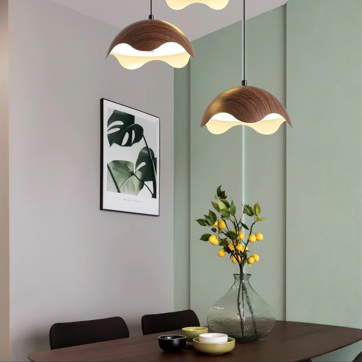 Pendant Lamp Wood-Grain Shade Wave Ambient Minimalist - Letslighting