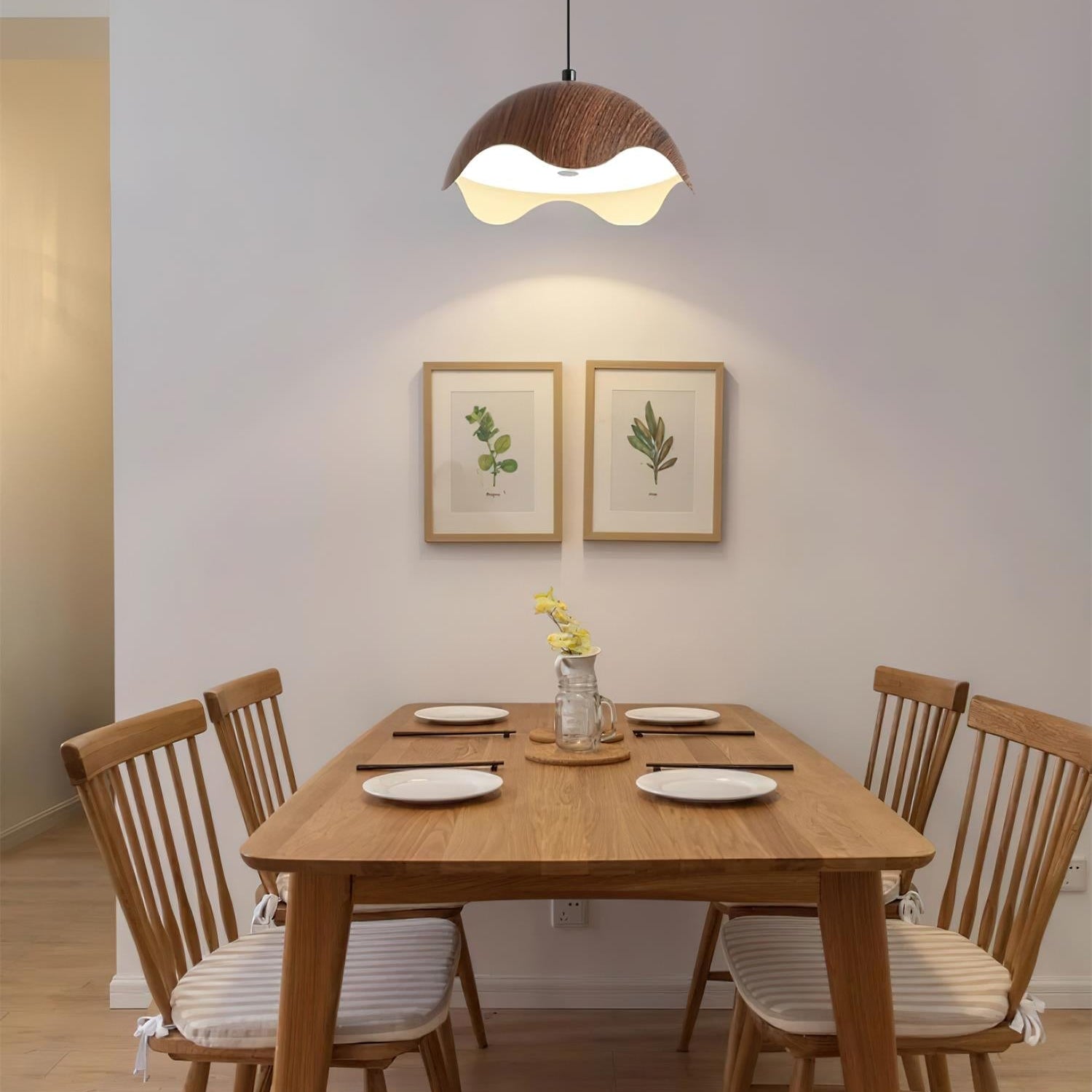 Pendant Lamp Wood-Grain Shade Wave Ambient Minimalist - Letslighting