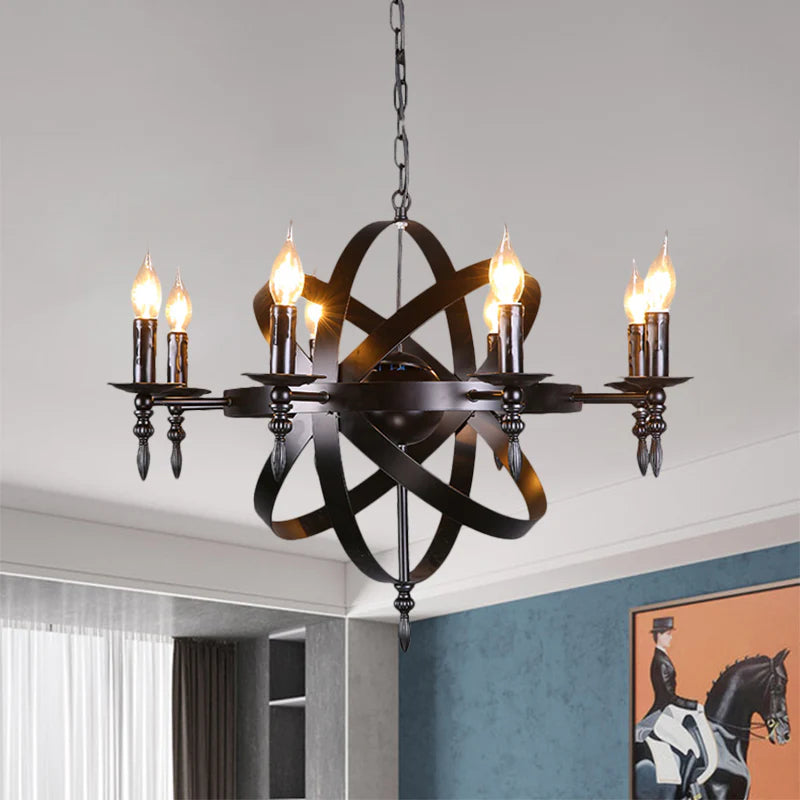 Silva Retro Candle LED Chandelier Metal Glass Black Dining Room