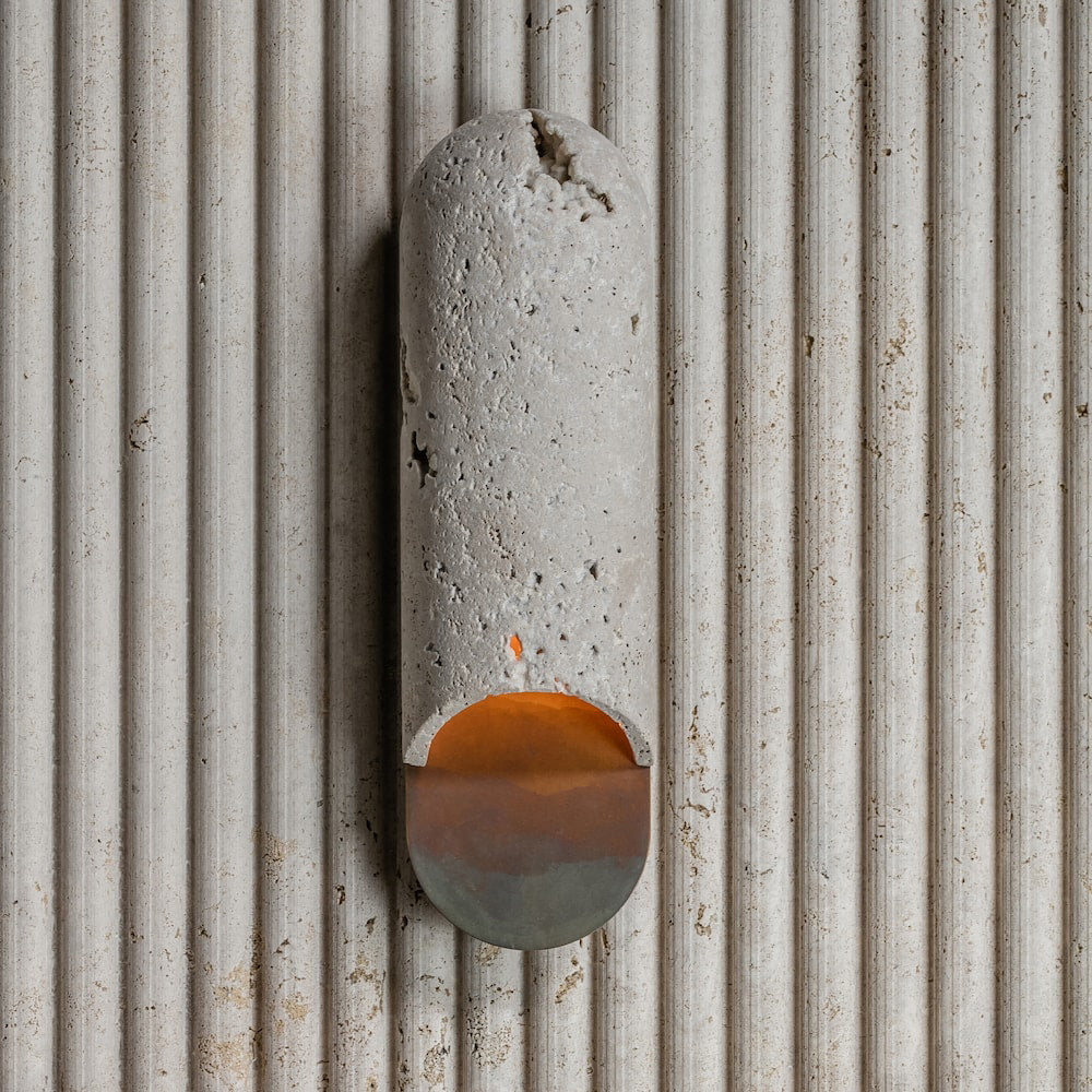 Capsule Wall Lamp Yellow Travertine Marble Brass - Letslighting