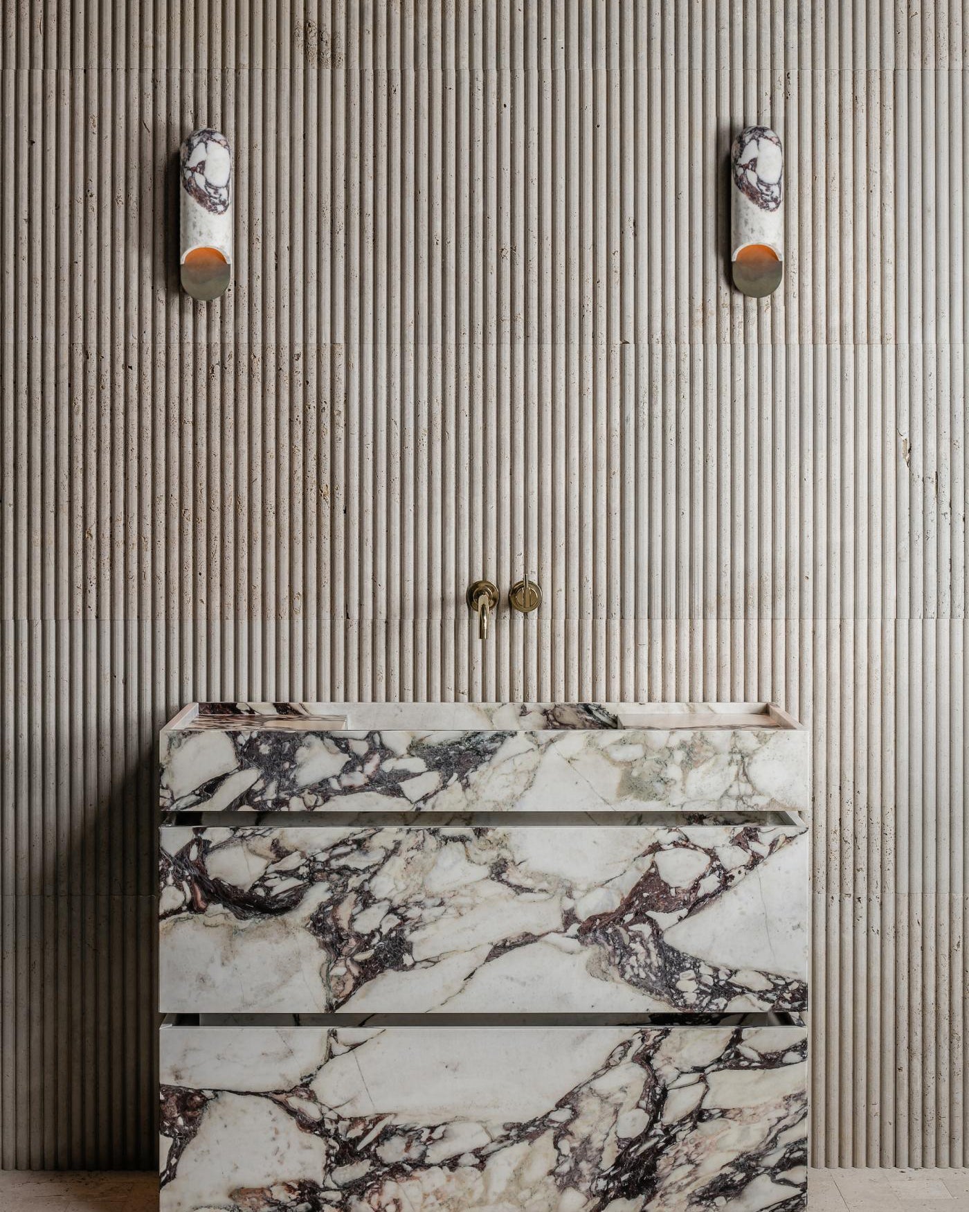 Capsule Wall Lamp Yellow Travertine Marble Brass - Letslighting