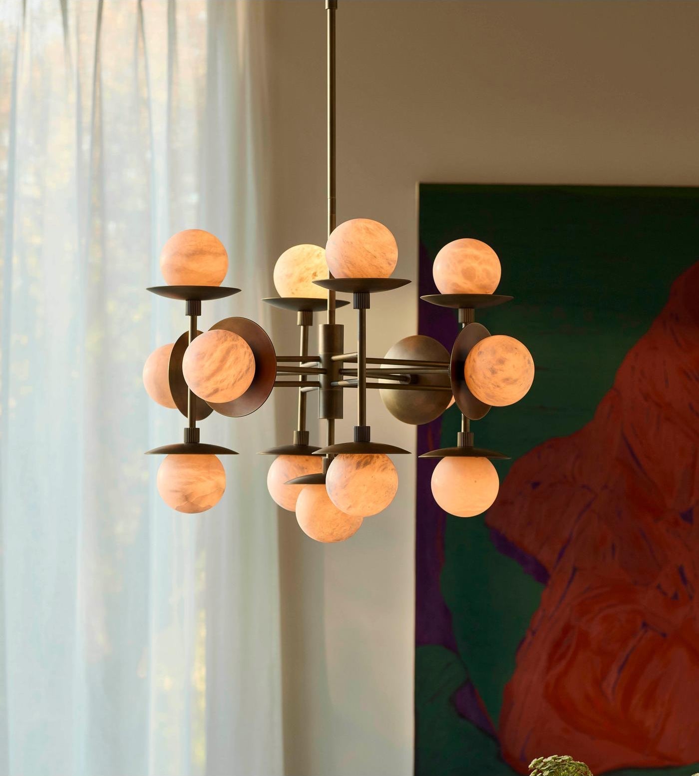 Xenon Vintage Industrial Brass Alabaster Chandelier - Letslighting