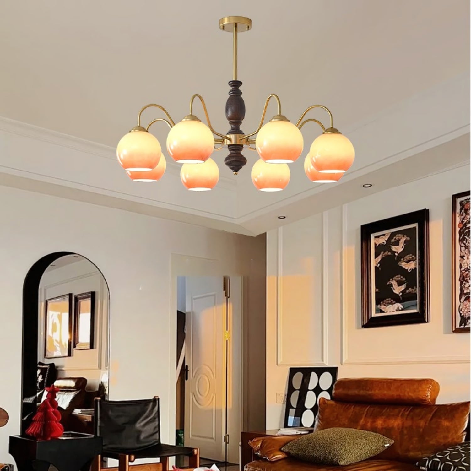 Aurora Chandelier Caramel Orb Curved Arm - Letslighting