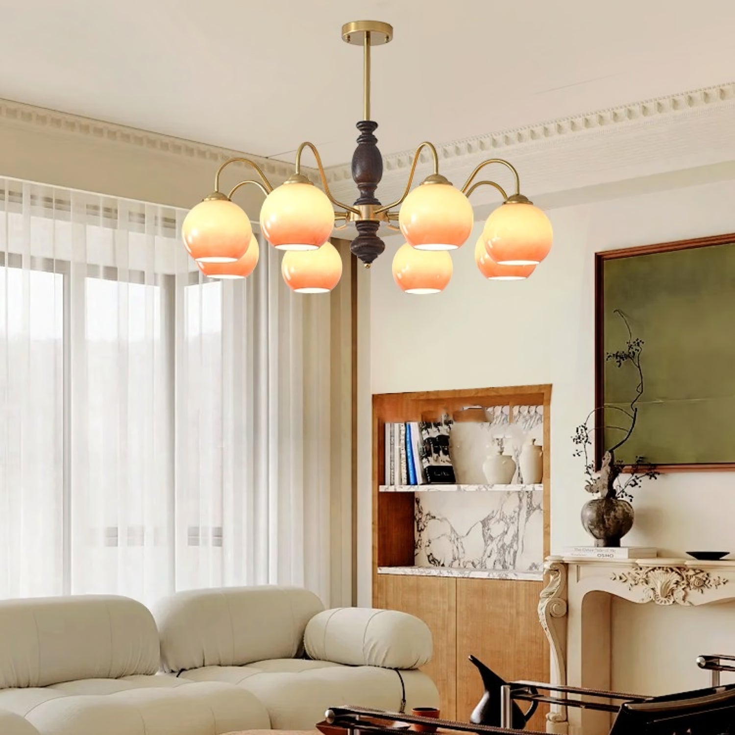 Aurora Chandelier Caramel Orb Curved Arm - Letslighting