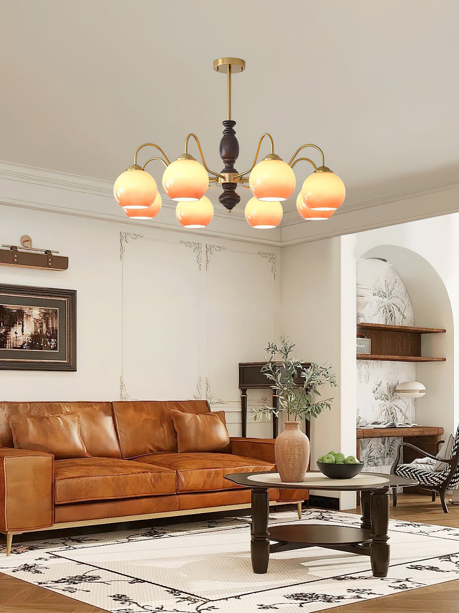 Aurora Chandelier Caramel Orb Curved Arm - Letslighting